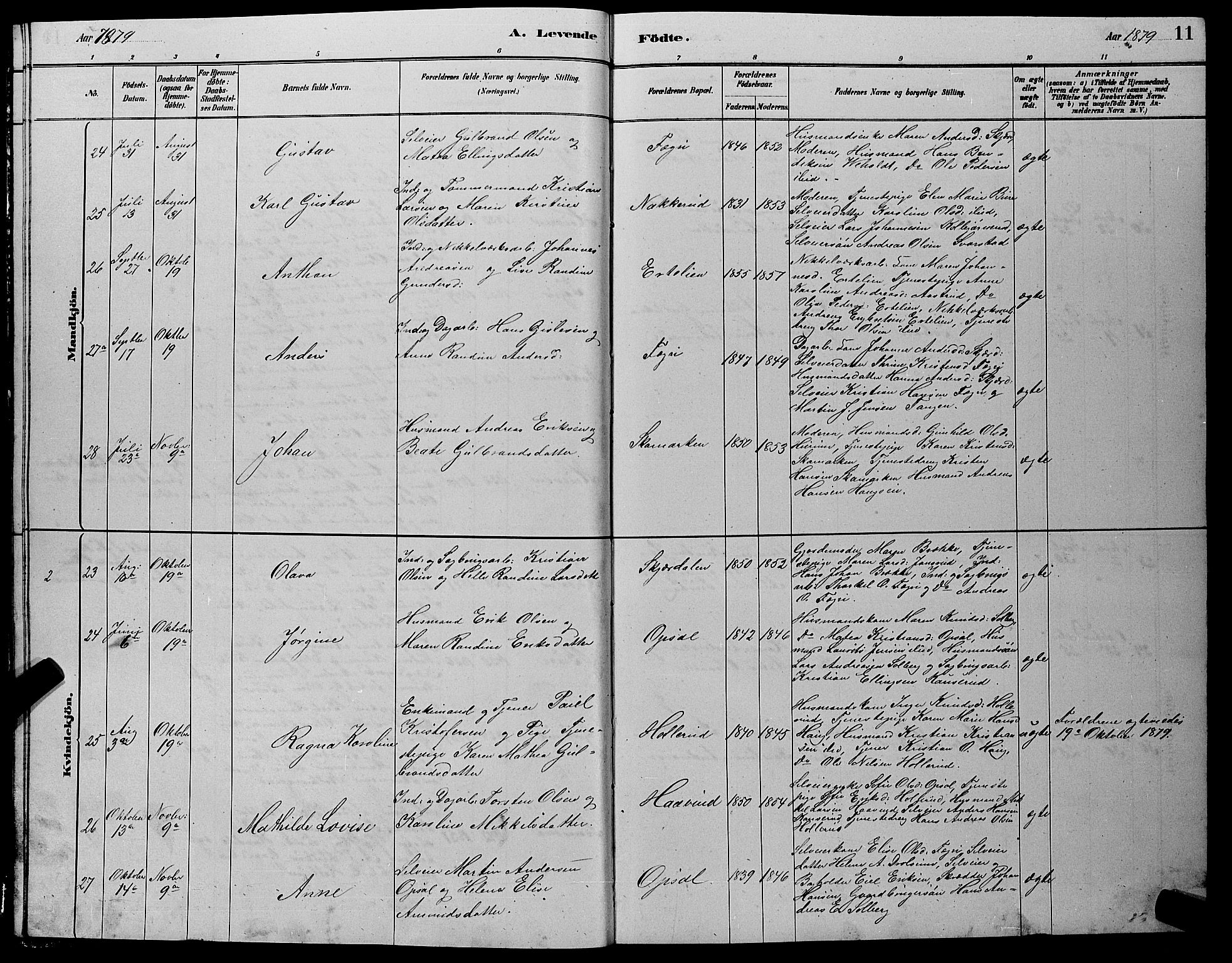 Hole kirkebøker, AV/SAKO-A-228/G/Gb/L0002: Parish register (copy) no. II 2, 1878-1889, p. 11