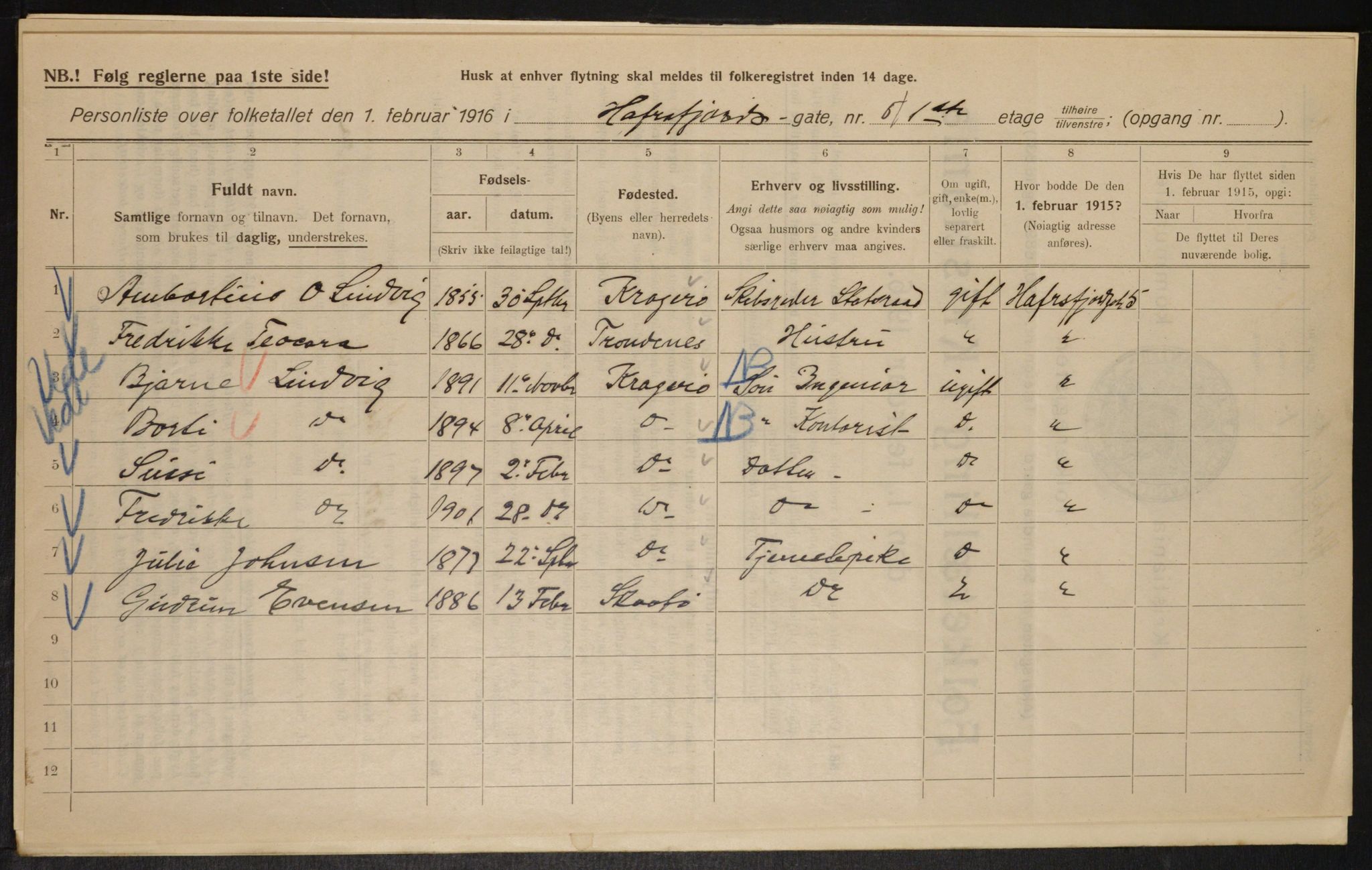 OBA, Municipal Census 1916 for Kristiania, 1916, p. 33862