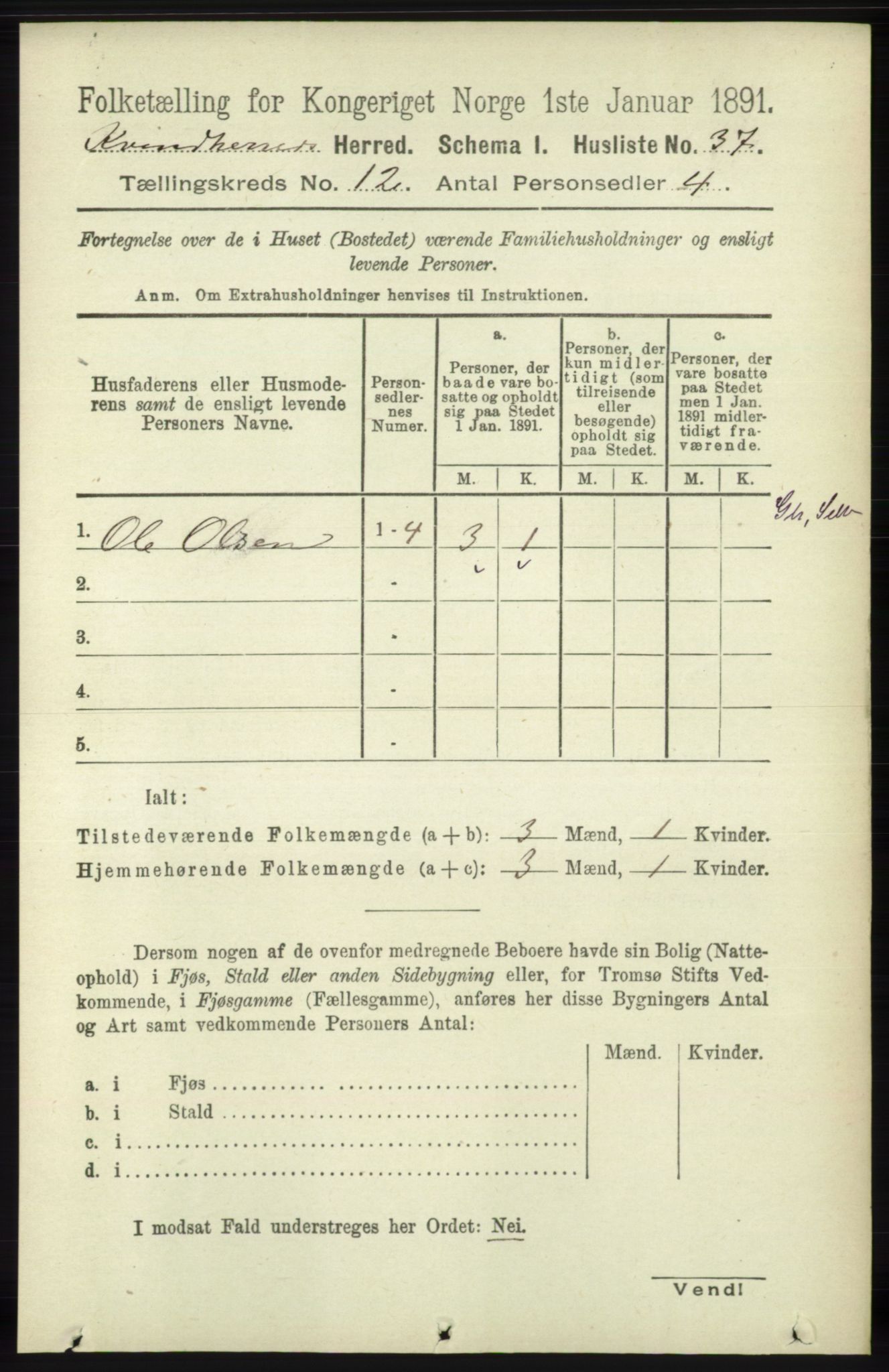 RA, 1891 census for 1224 Kvinnherad, 1891, p. 3956