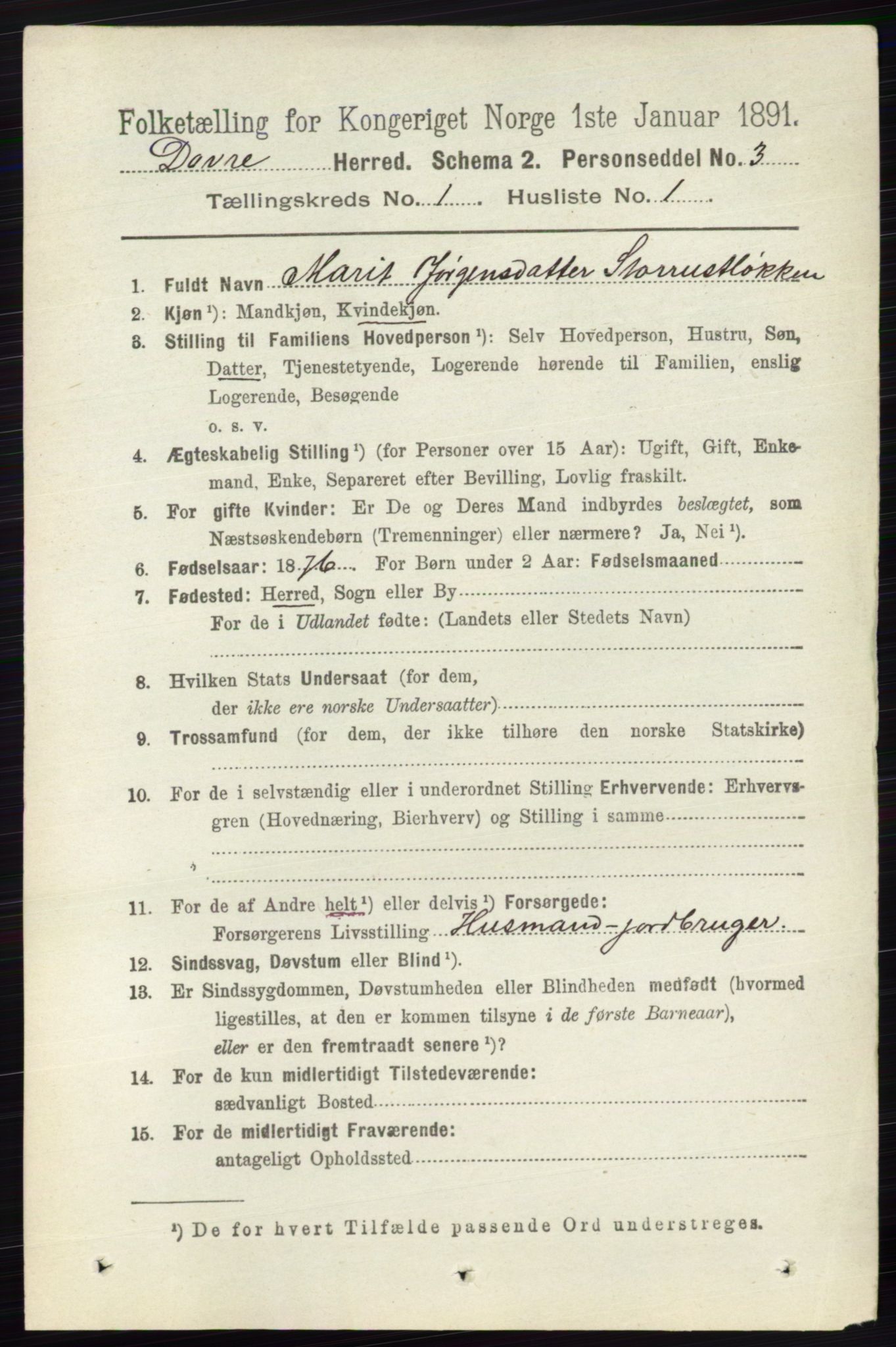 RA, 1891 census for 0511 Dovre, 1891, p. 144