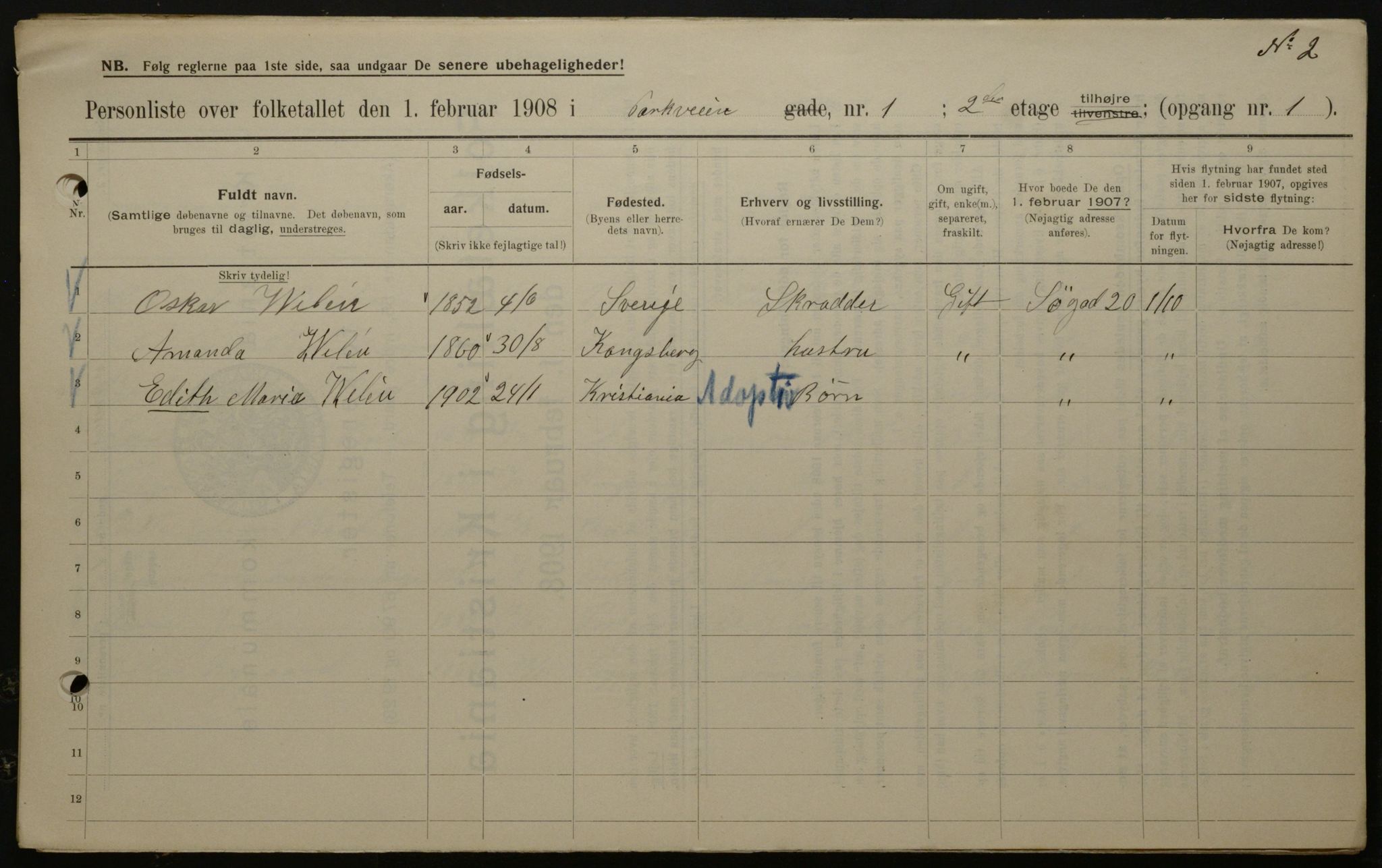 OBA, Municipal Census 1908 for Kristiania, 1908, p. 69685