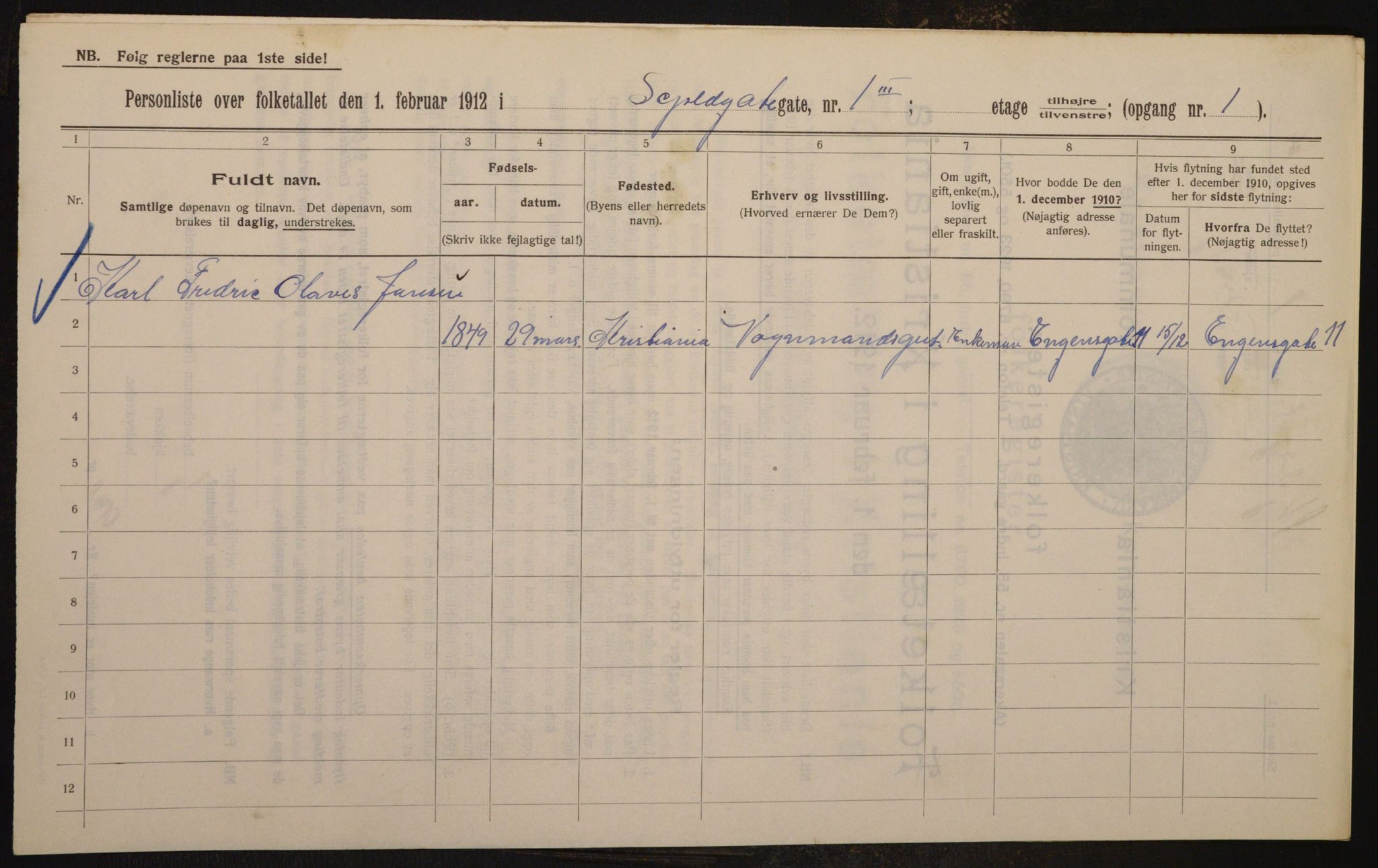 OBA, Municipal Census 1912 for Kristiania, 1912, p. 96460