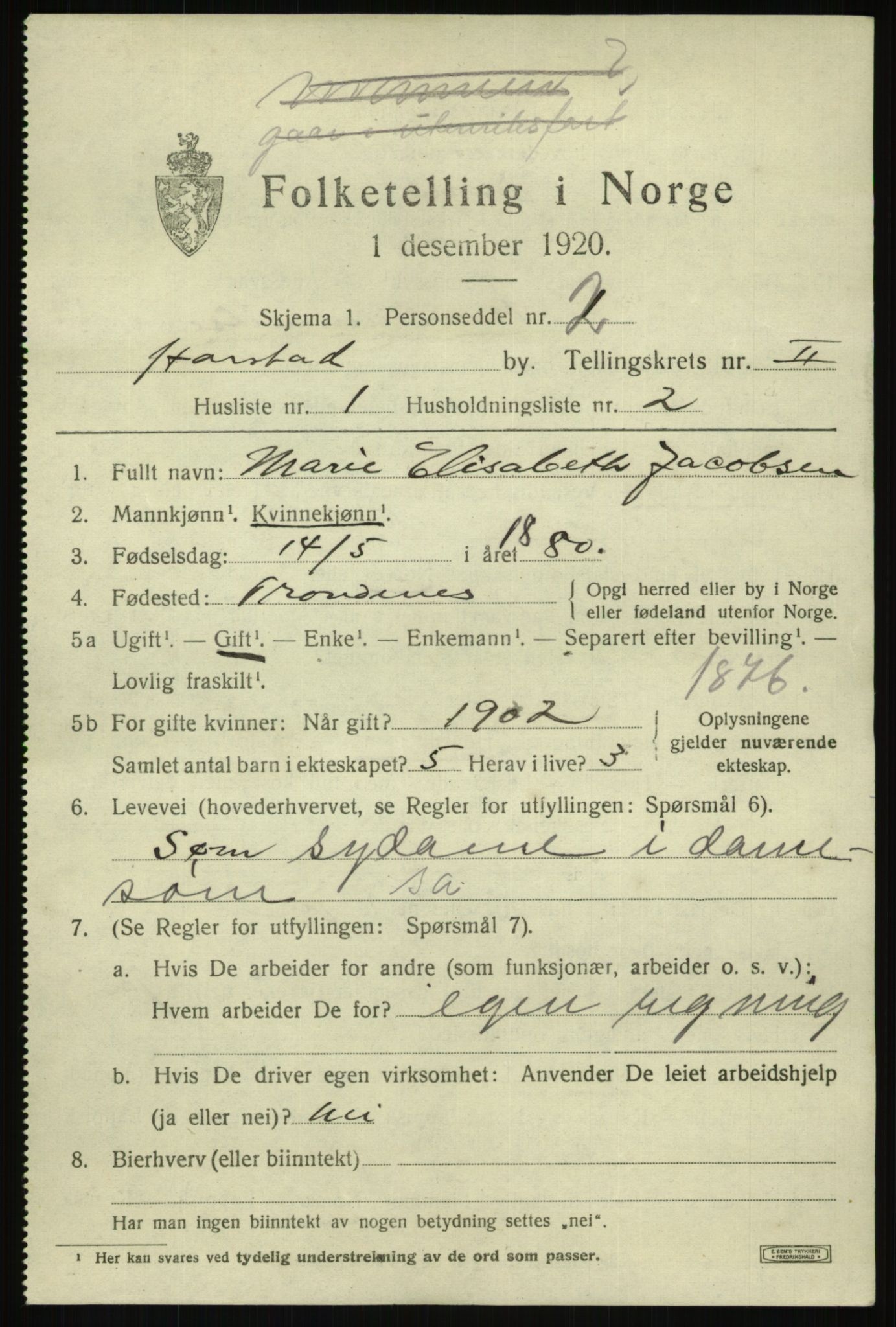 SATØ, 1920 census for Harstad, 1920, p. 2954