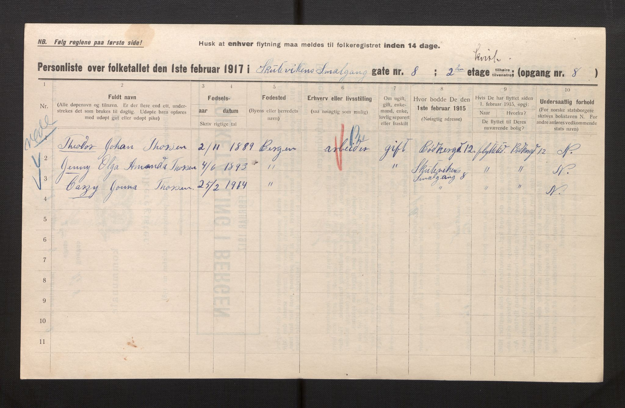 SAB, Municipal Census 1917 for Bergen, 1917, p. 35845