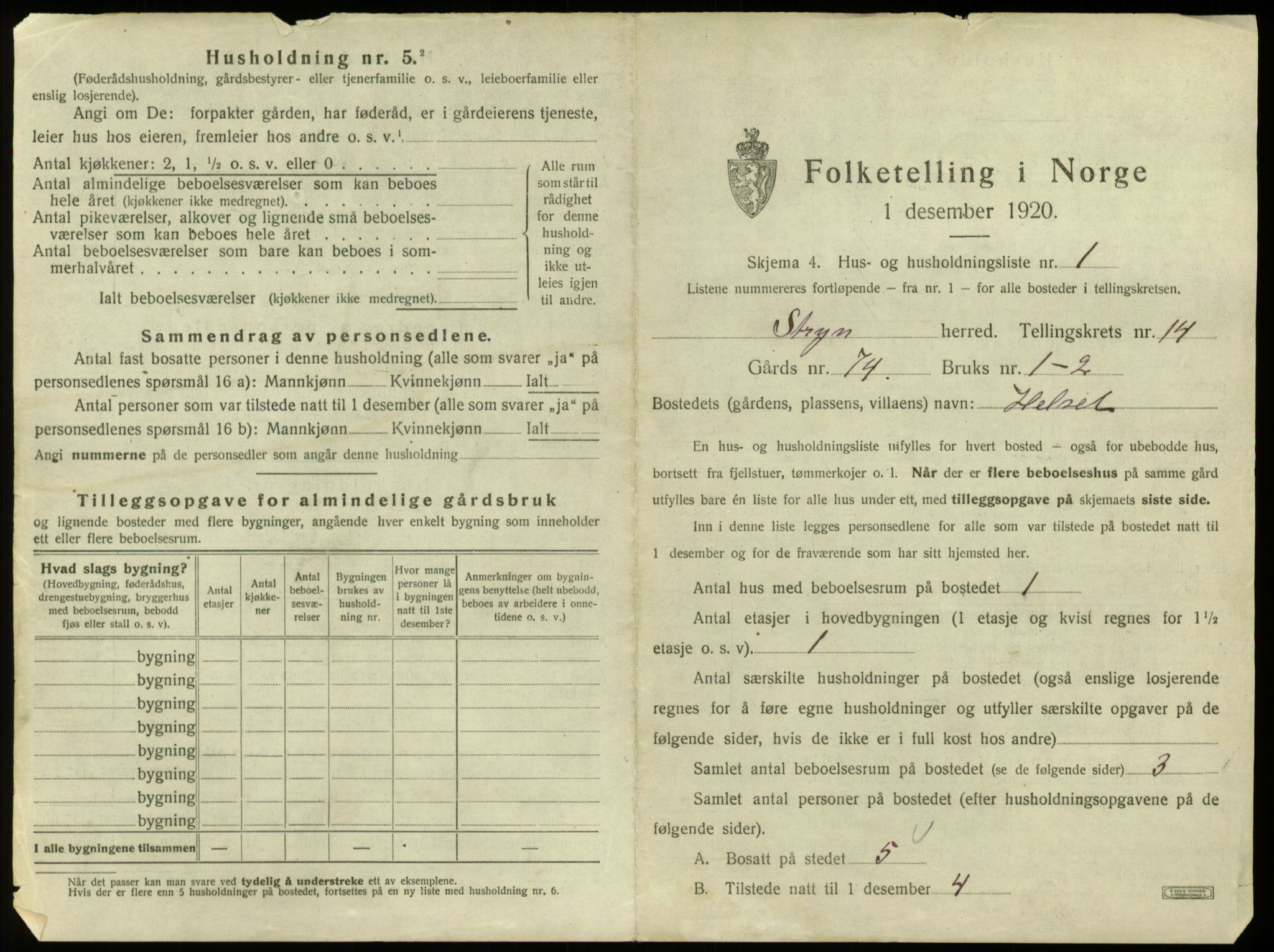 SAB, 1920 census for Stryn, 1920, p. 850