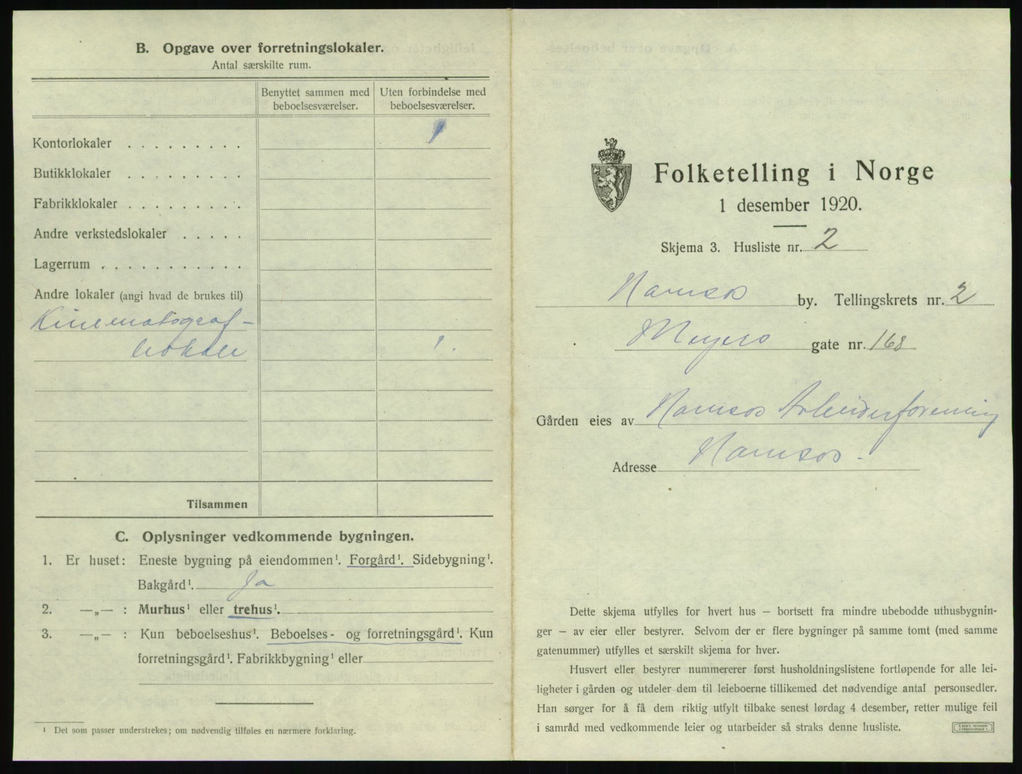 SAT, 1920 census for Namsos, 1920, p. 167