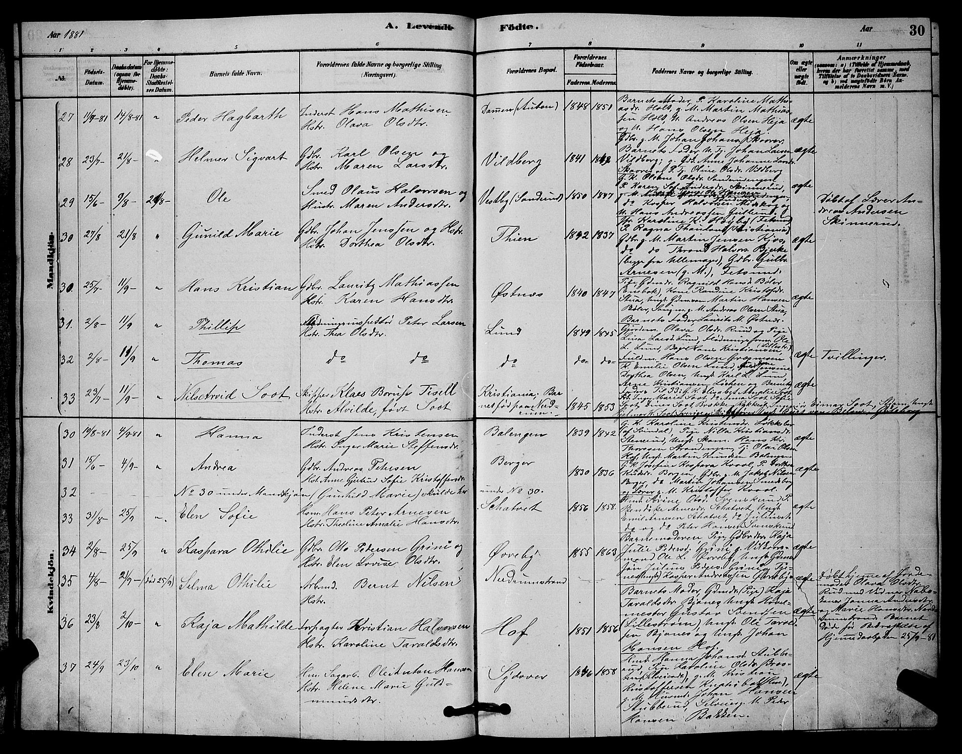 Fet prestekontor Kirkebøker, AV/SAO-A-10370a/G/Ga/L0006: Parish register (copy) no. I 6, 1878-1891, p. 30