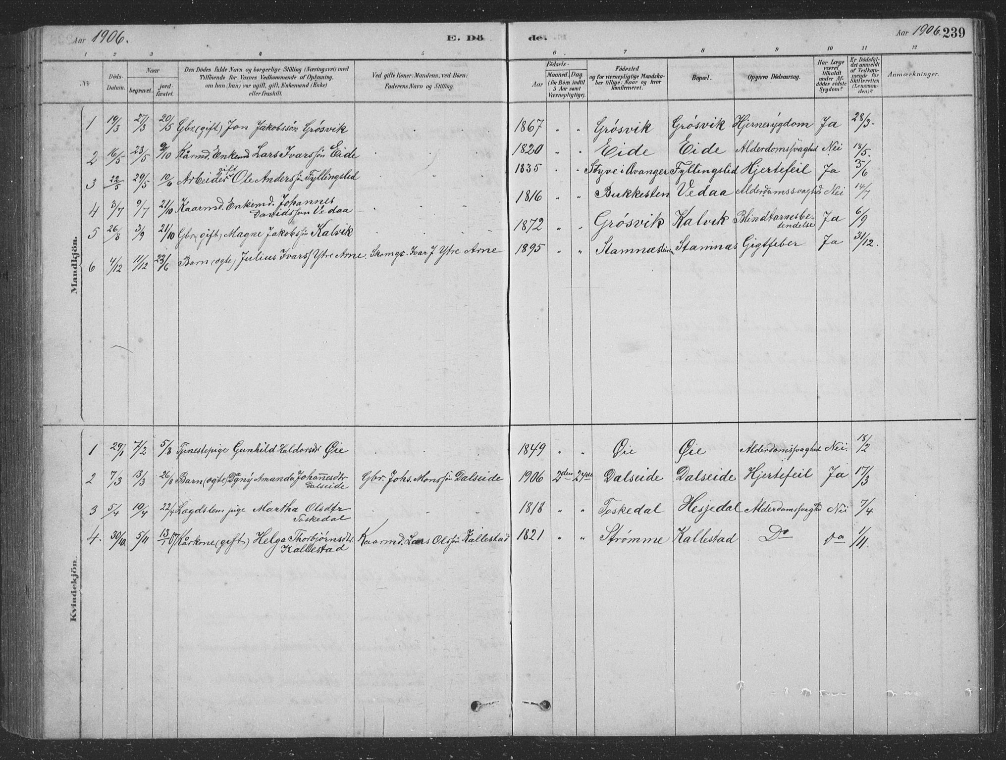 Vaksdal Sokneprestembete, AV/SAB-A-78901/H/Hab: Parish register (copy) no. D 1, 1878-1939, p. 239