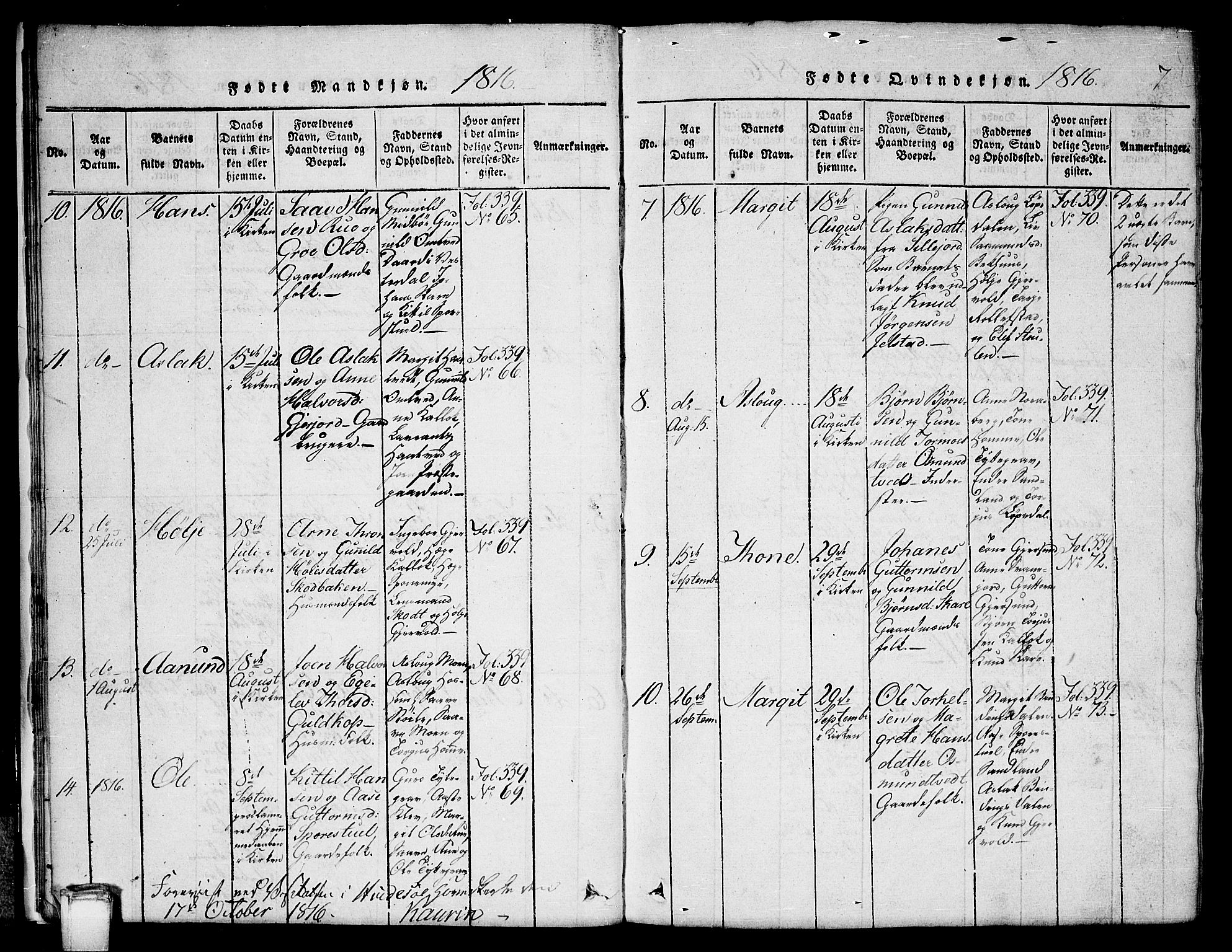 Kviteseid kirkebøker, SAKO/A-276/G/Gb/L0001: Parish register (copy) no. II 1, 1815-1842, p. 7