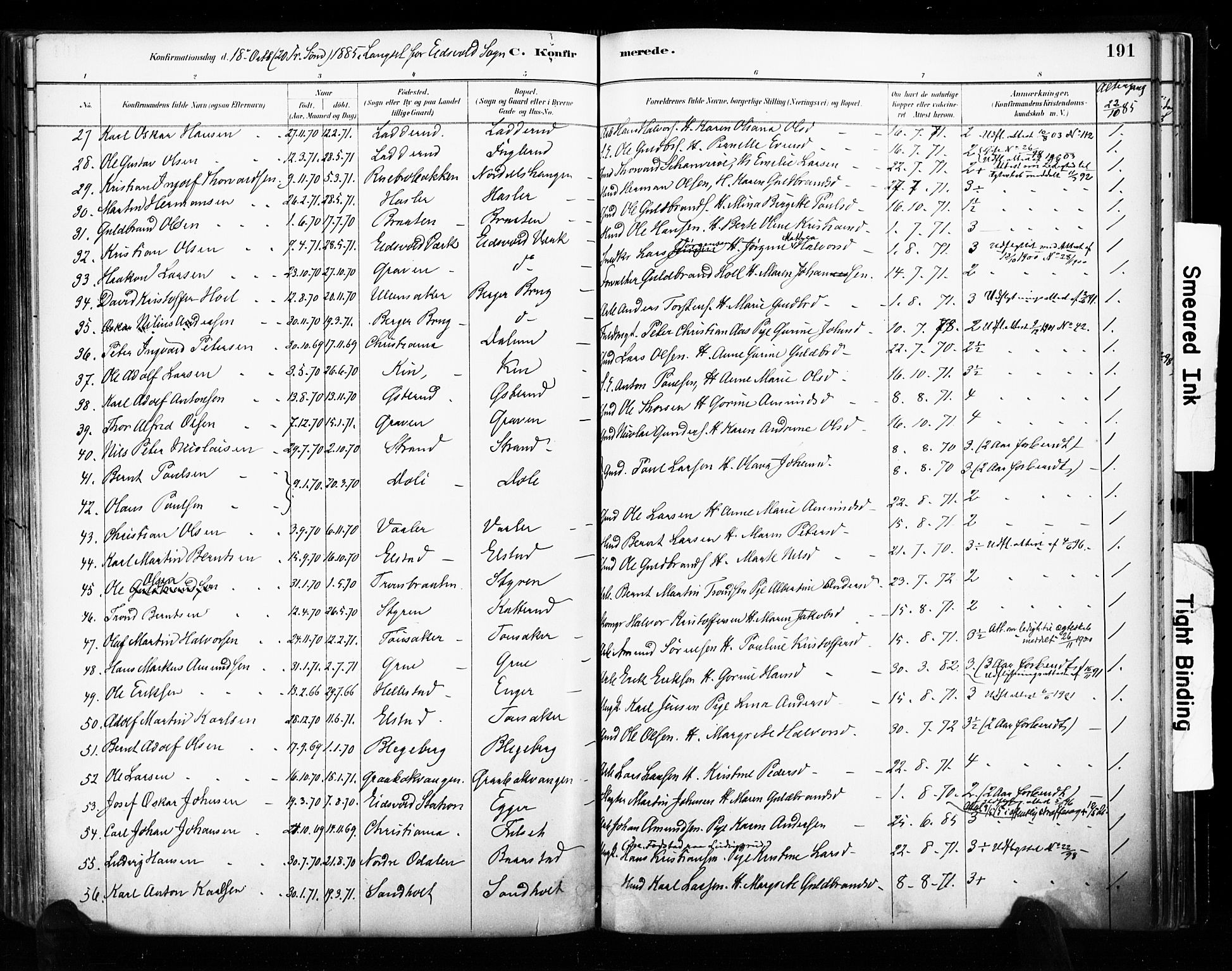 Eidsvoll prestekontor Kirkebøker, SAO/A-10888/F/Fa/L0002: Parish register (official) no. I 2, 1882-1895, p. 191