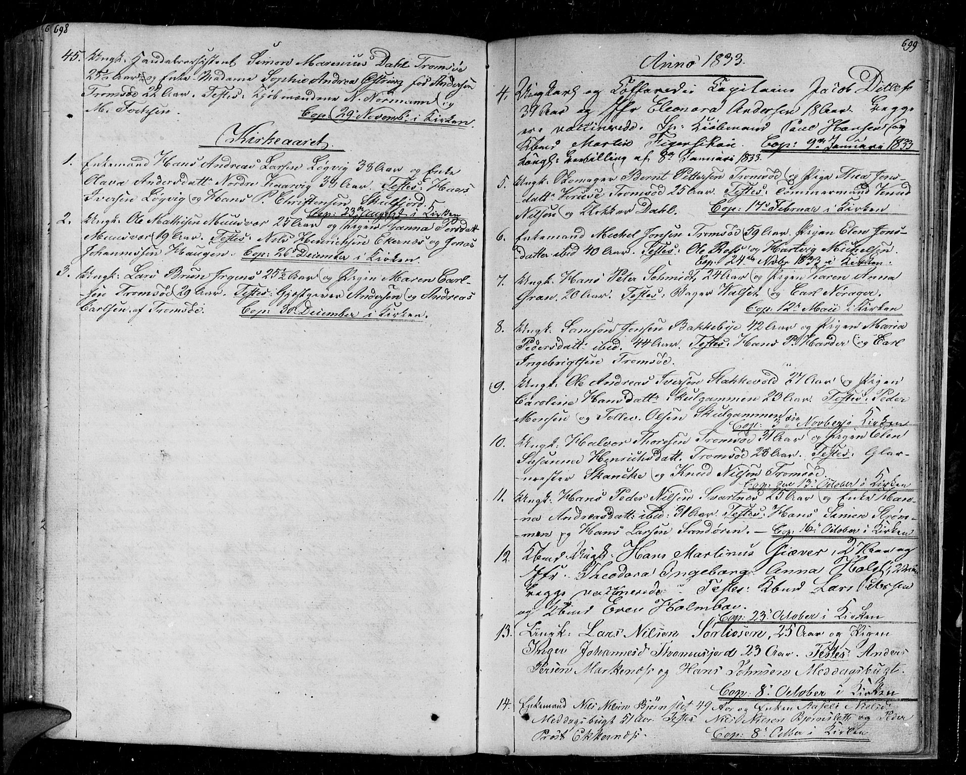 Tromsø sokneprestkontor/stiftsprosti/domprosti, SATØ/S-1343/G/Ga/L0008kirke: Parish register (official) no. 8, 1829-1837, p. 698-699
