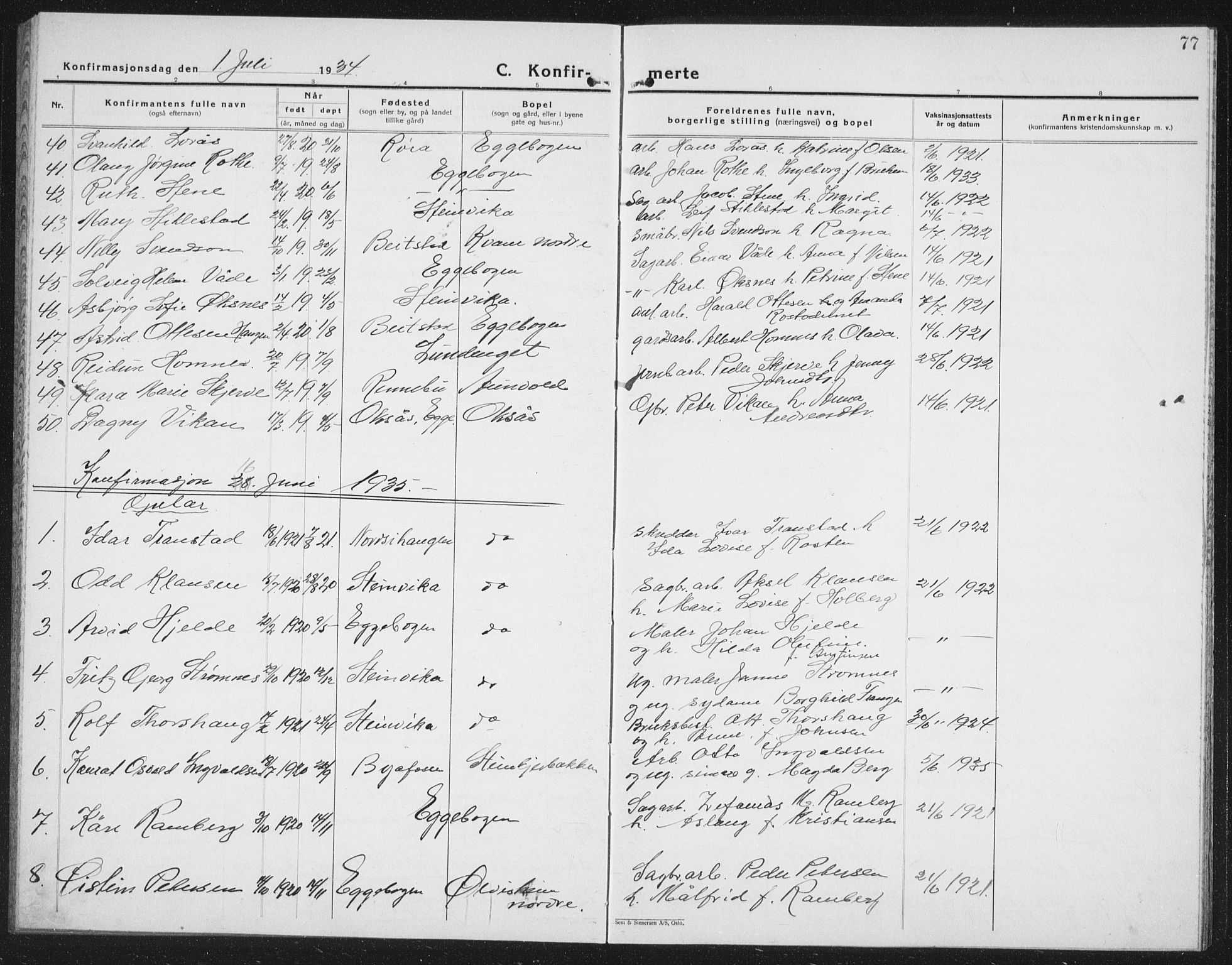 Ministerialprotokoller, klokkerbøker og fødselsregistre - Nord-Trøndelag, SAT/A-1458/740/L0383: Parish register (copy) no. 740C04, 1927-1939, p. 77