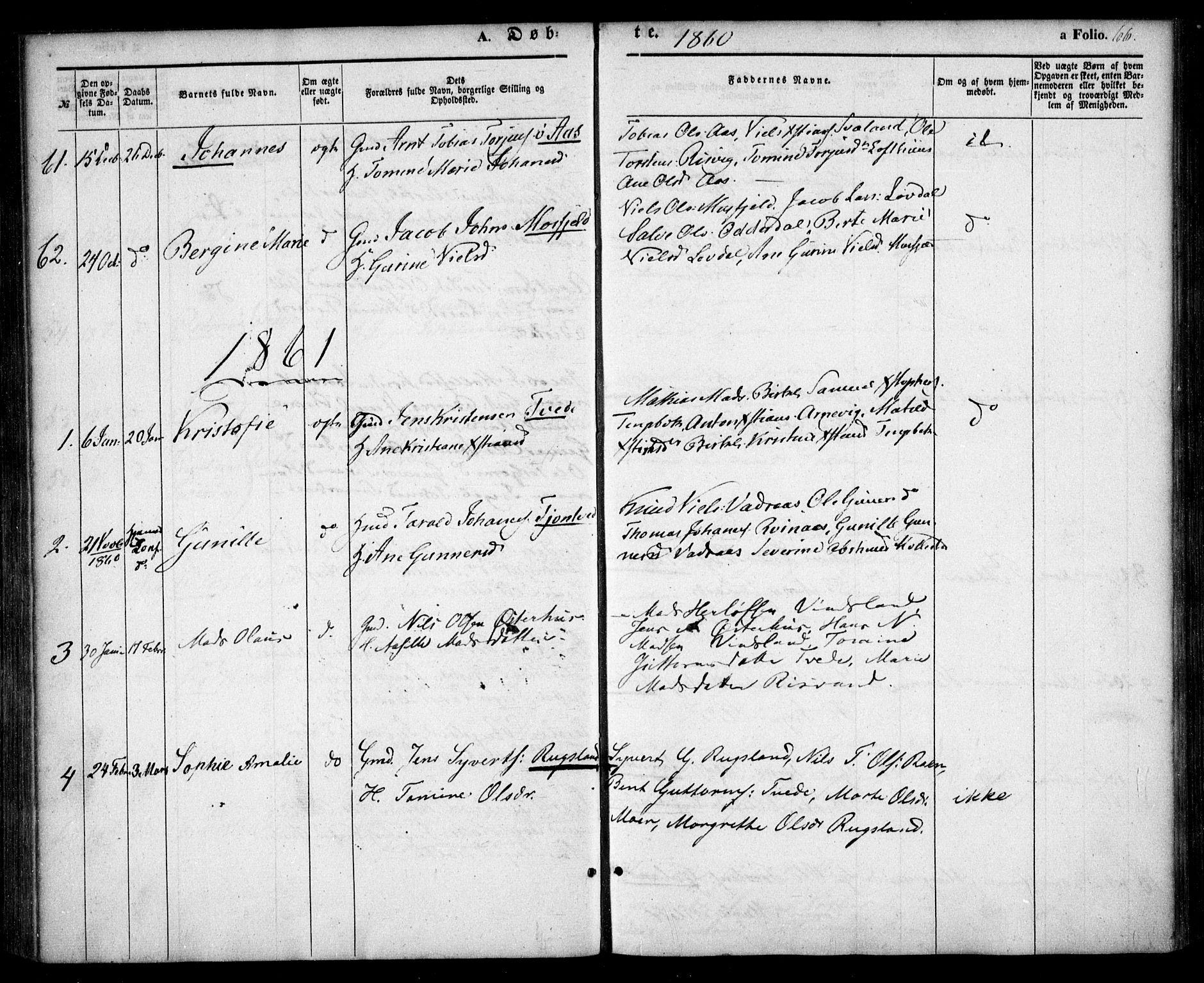 Birkenes sokneprestkontor, AV/SAK-1111-0004/F/Fa/L0003: Parish register (official) no. A 3, 1850-1866, p. 66