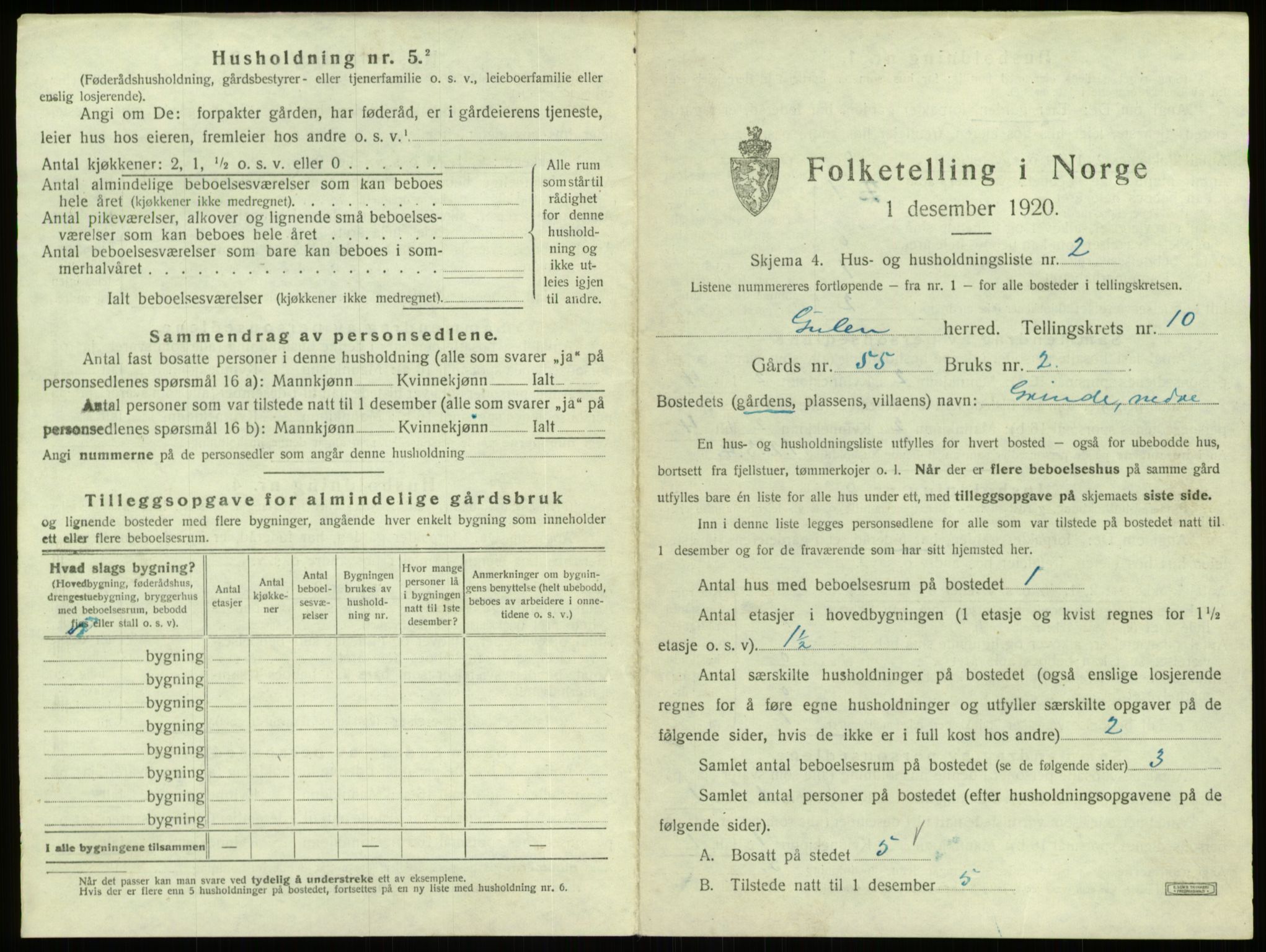 SAB, 1920 census for Gulen, 1920, p. 621