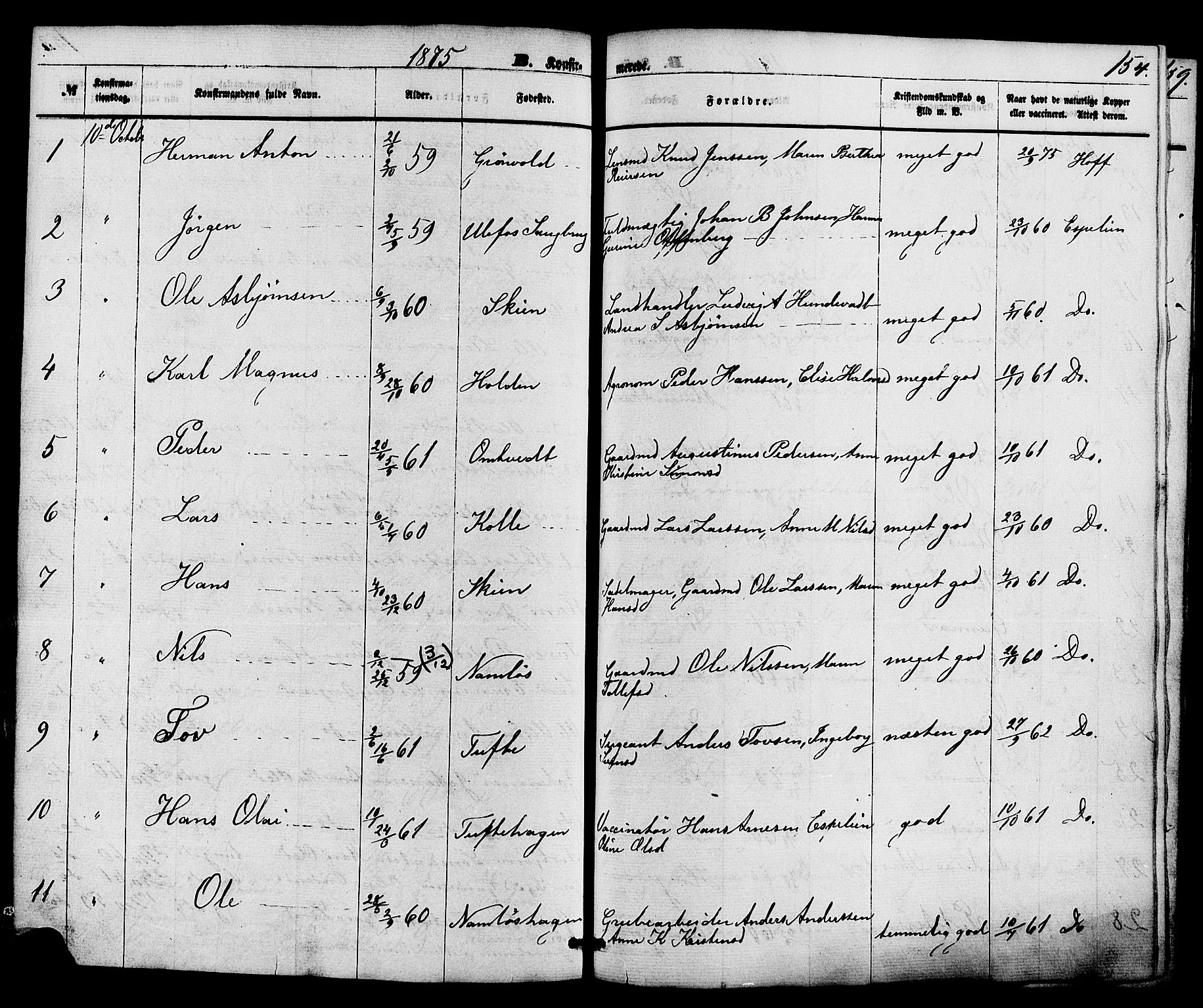 Holla kirkebøker, SAKO/A-272/F/Fa/L0007: Parish register (official) no. 7, 1869-1881, p. 154