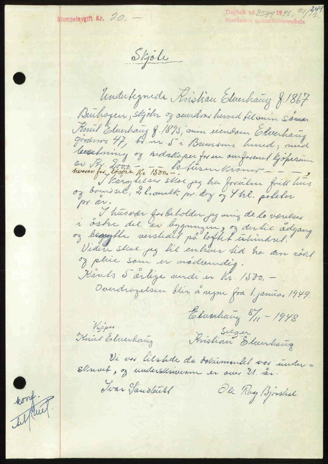 Nordmøre sorenskriveri, AV/SAT-A-4132/1/2/2Ca: Mortgage book no. A110, 1948-1949, Diary no: : 3549/1948