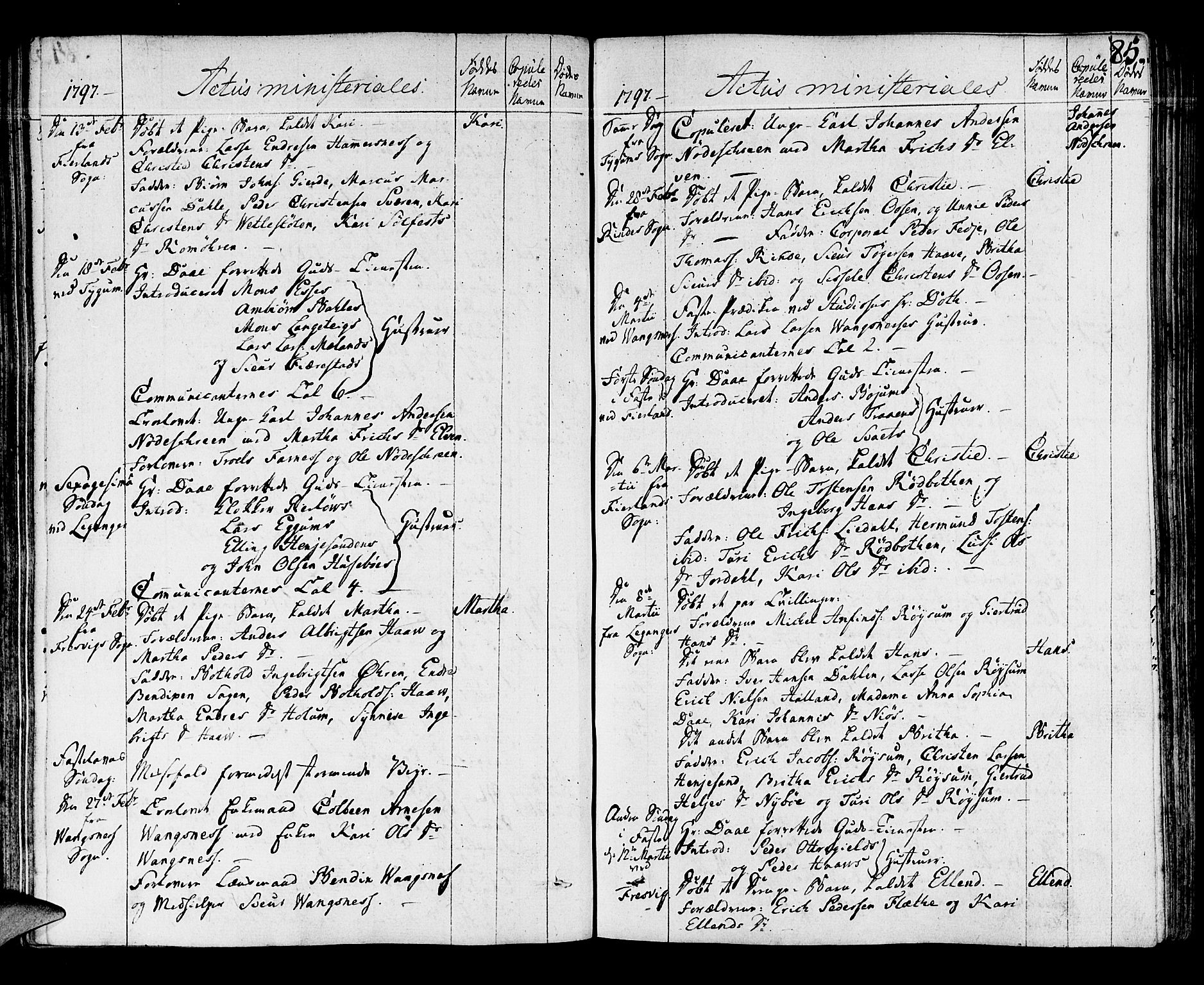 Leikanger sokneprestembete, AV/SAB-A-81001/H/Haa/Haaa/L0005: Parish register (official) no. A 5, 1792-1809, p. 85