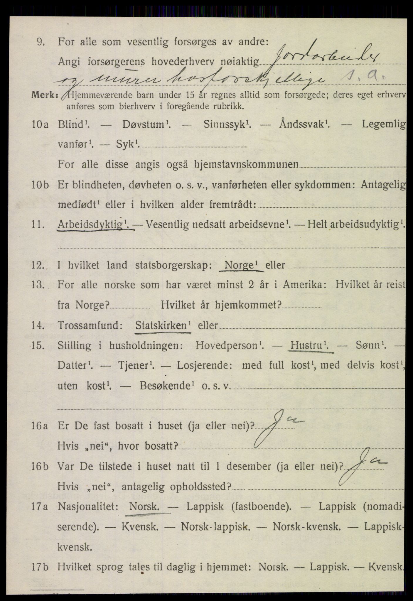 SAT, 1920 census for Nesna, 1920, p. 5736