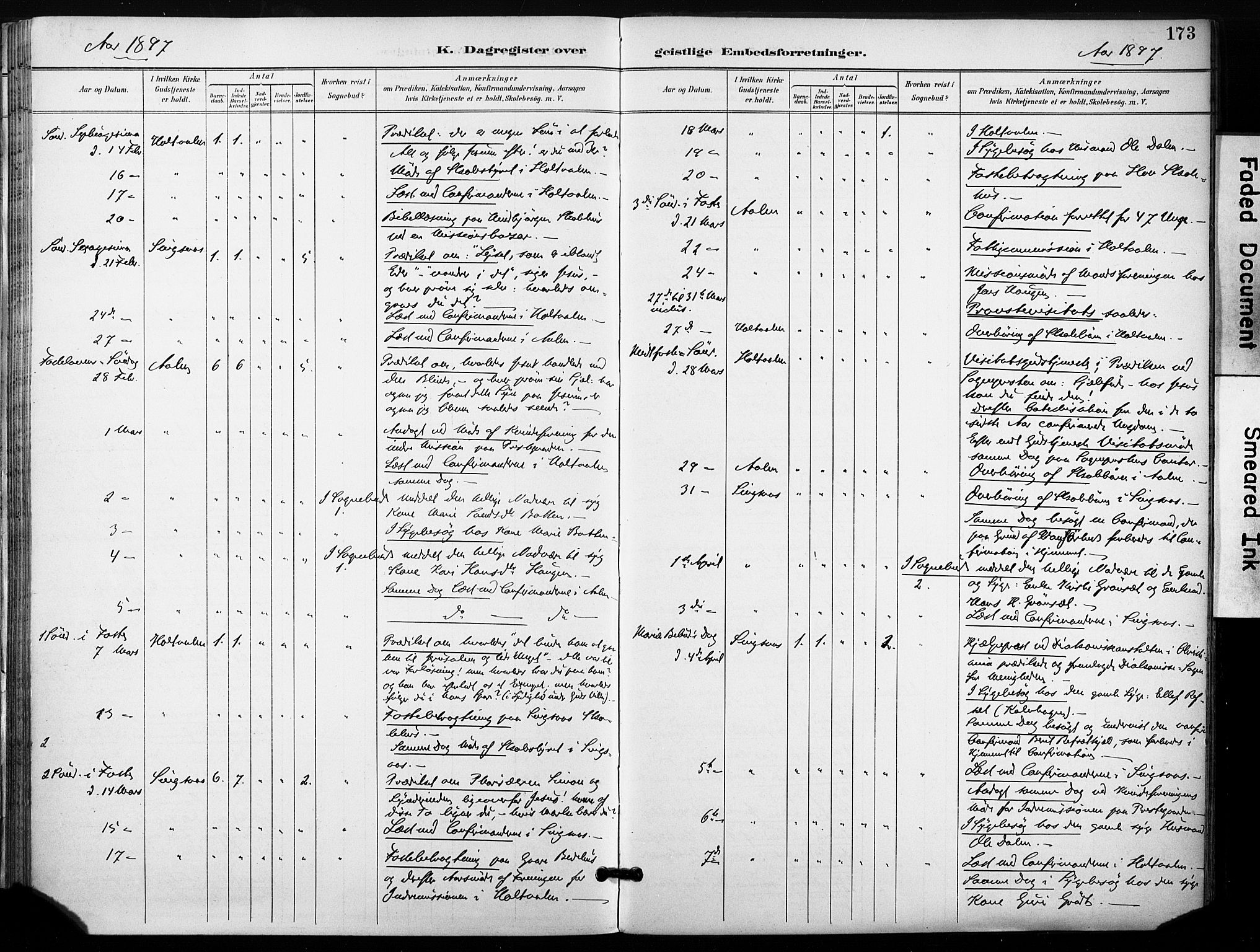 Ministerialprotokoller, klokkerbøker og fødselsregistre - Sør-Trøndelag, AV/SAT-A-1456/685/L0973: Parish register (official) no. 685A10, 1891-1907, p. 173