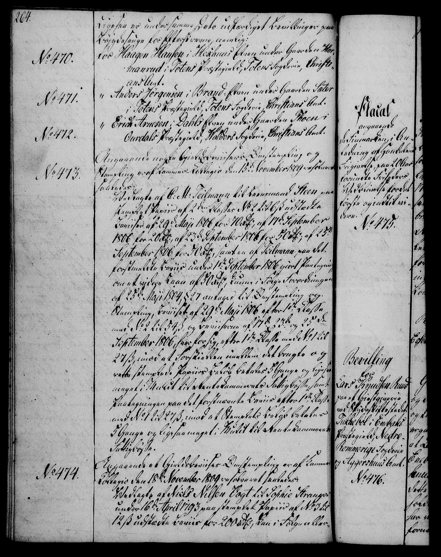 Rentekammeret, Kammerkanselliet, RA/EA-3111/G/Gg/Gga/L0019: Norsk ekspedisjonsprotokoll med register (merket RK 53.19), 1807-1810, p. 264