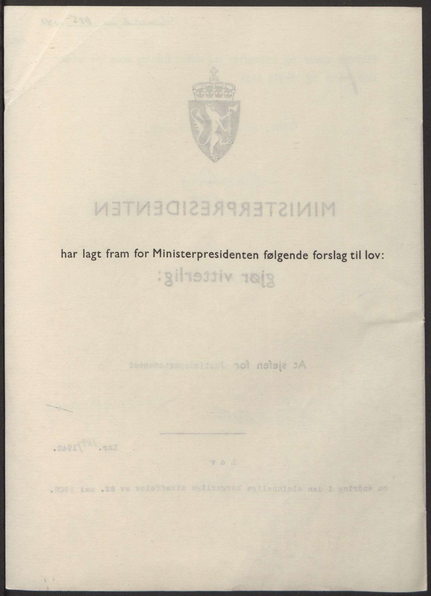 NS-administrasjonen 1940-1945 (Statsrådsekretariatet, de kommisariske statsråder mm), RA/S-4279/D/Db/L0098: Lover II, 1942, p. 362