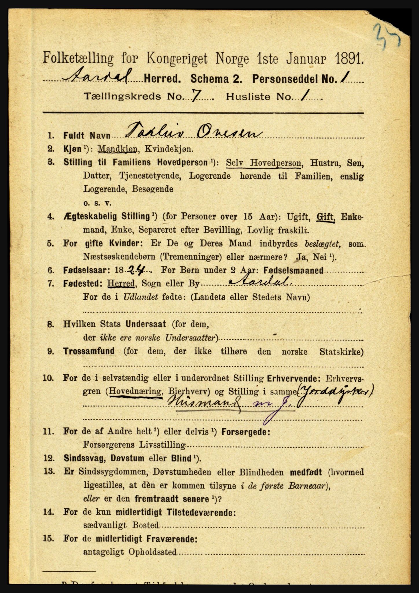 RA, 1891 census for 1424 Årdal, 1891, p. 1472