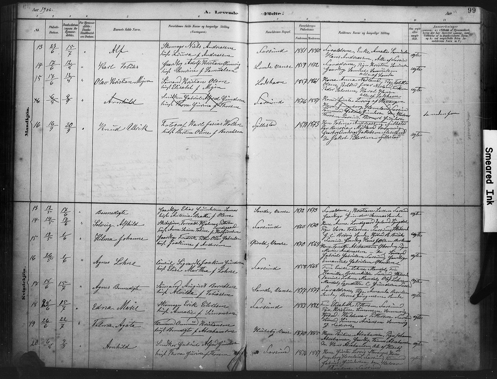 Farsund sokneprestkontor, AV/SAK-1111-0009/F/Fb/L0001: Parish register (copy) no. B 1, 1886-1931, p. 99