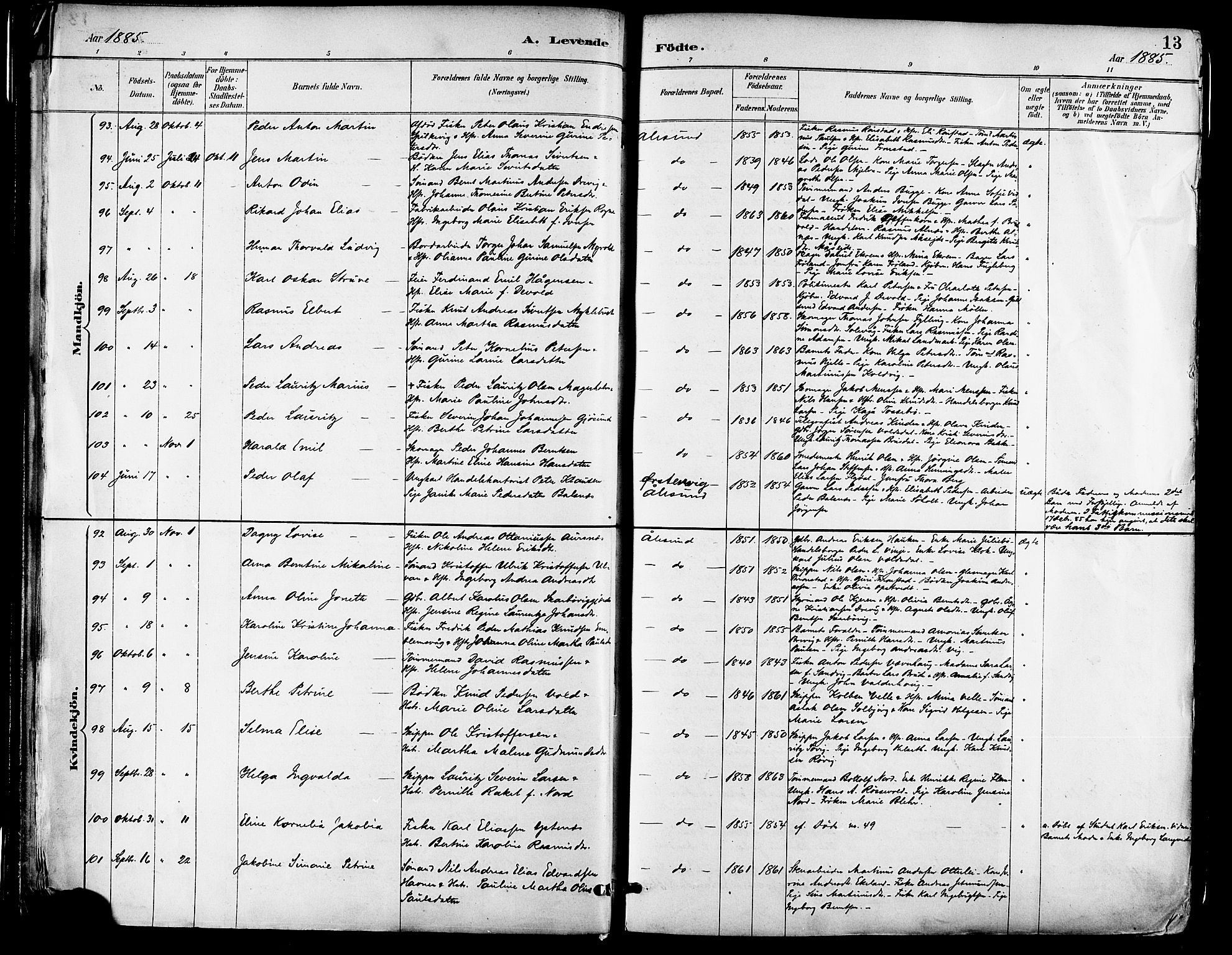 Ministerialprotokoller, klokkerbøker og fødselsregistre - Møre og Romsdal, AV/SAT-A-1454/529/L0455: Parish register (official) no. 529A05, 1885-1893, p. 13