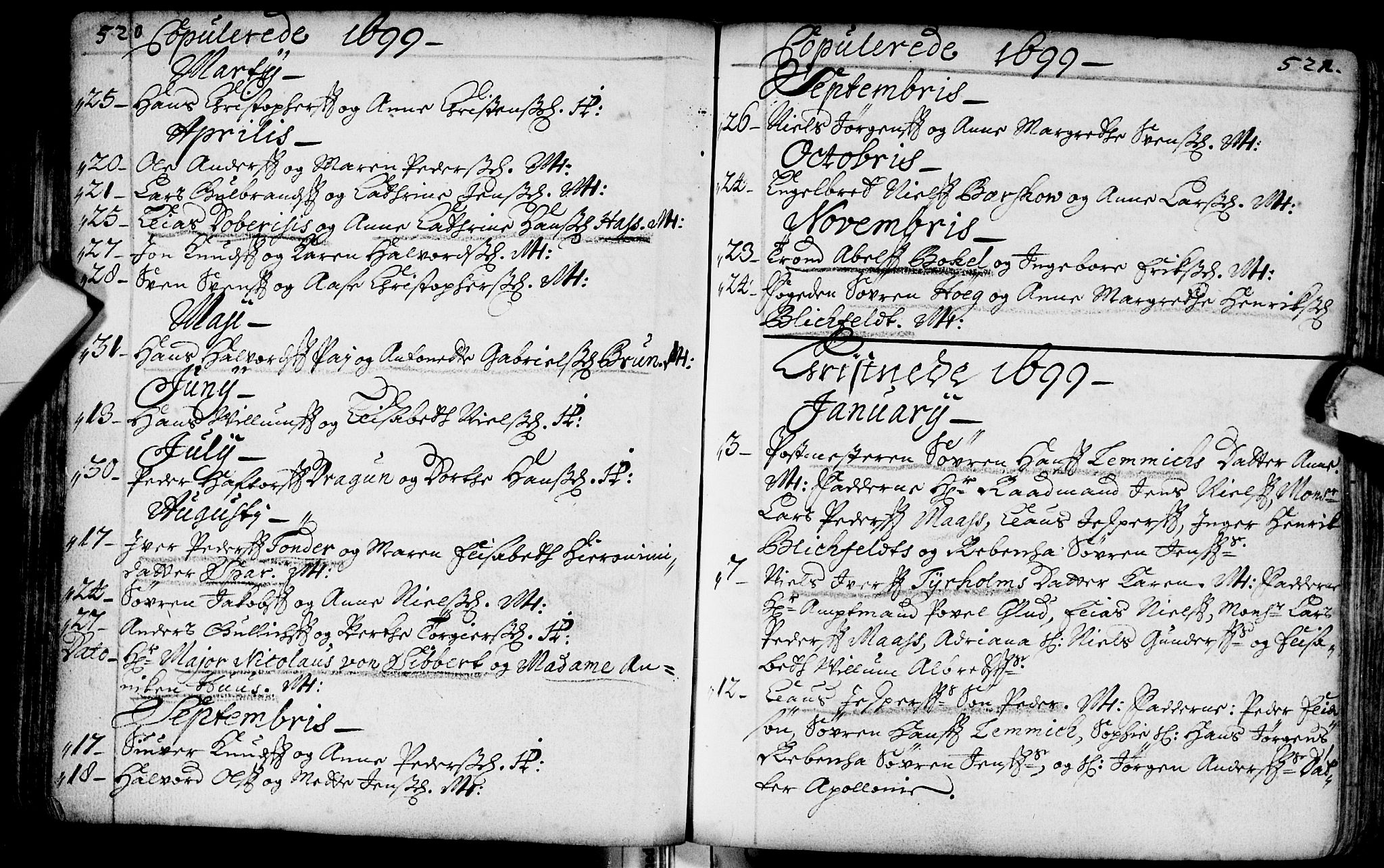 Bragernes kirkebøker, SAKO/A-6/F/Fa/L0002: Parish register (official) no. I 2, 1680-1705, p. 520-521