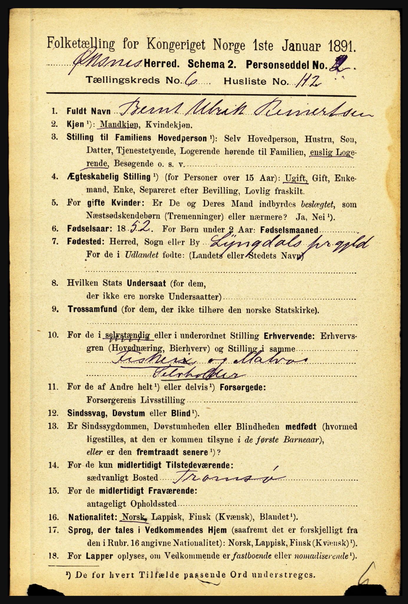 RA, 1891 census for 1868 Øksnes, 1891, p. 3496