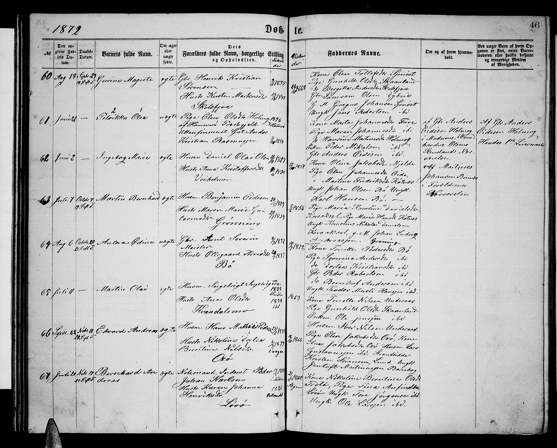 Ministerialprotokoller, klokkerbøker og fødselsregistre - Nordland, AV/SAT-A-1459/855/L0815: Parish register (copy) no. 855C04, 1865-1878, p. 46