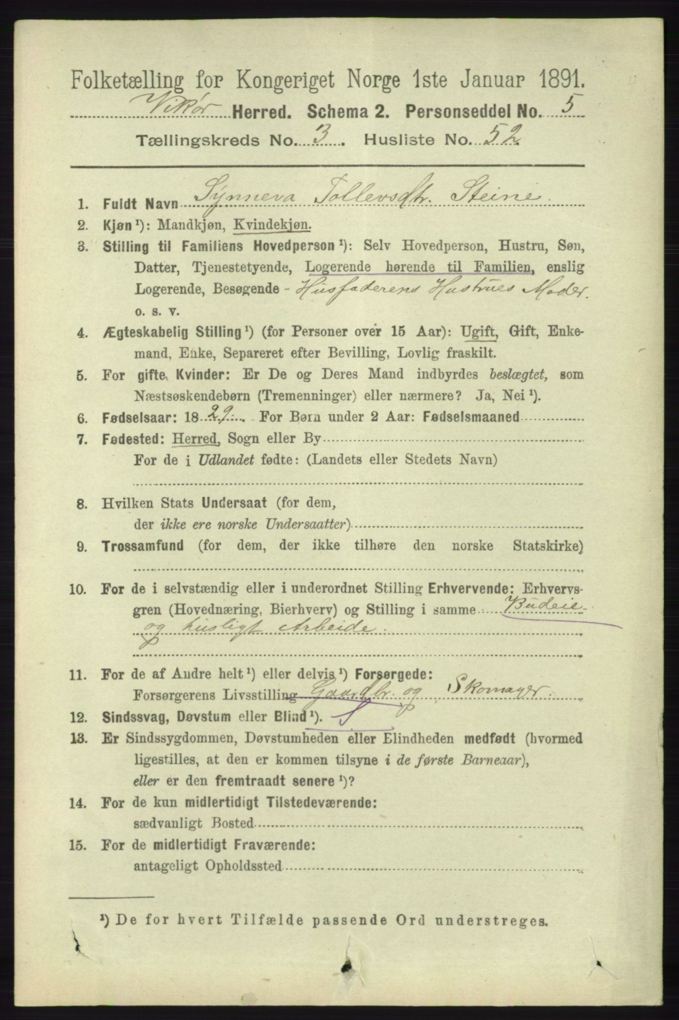 RA, 1891 census for 1238 Vikør, 1891, p. 1033