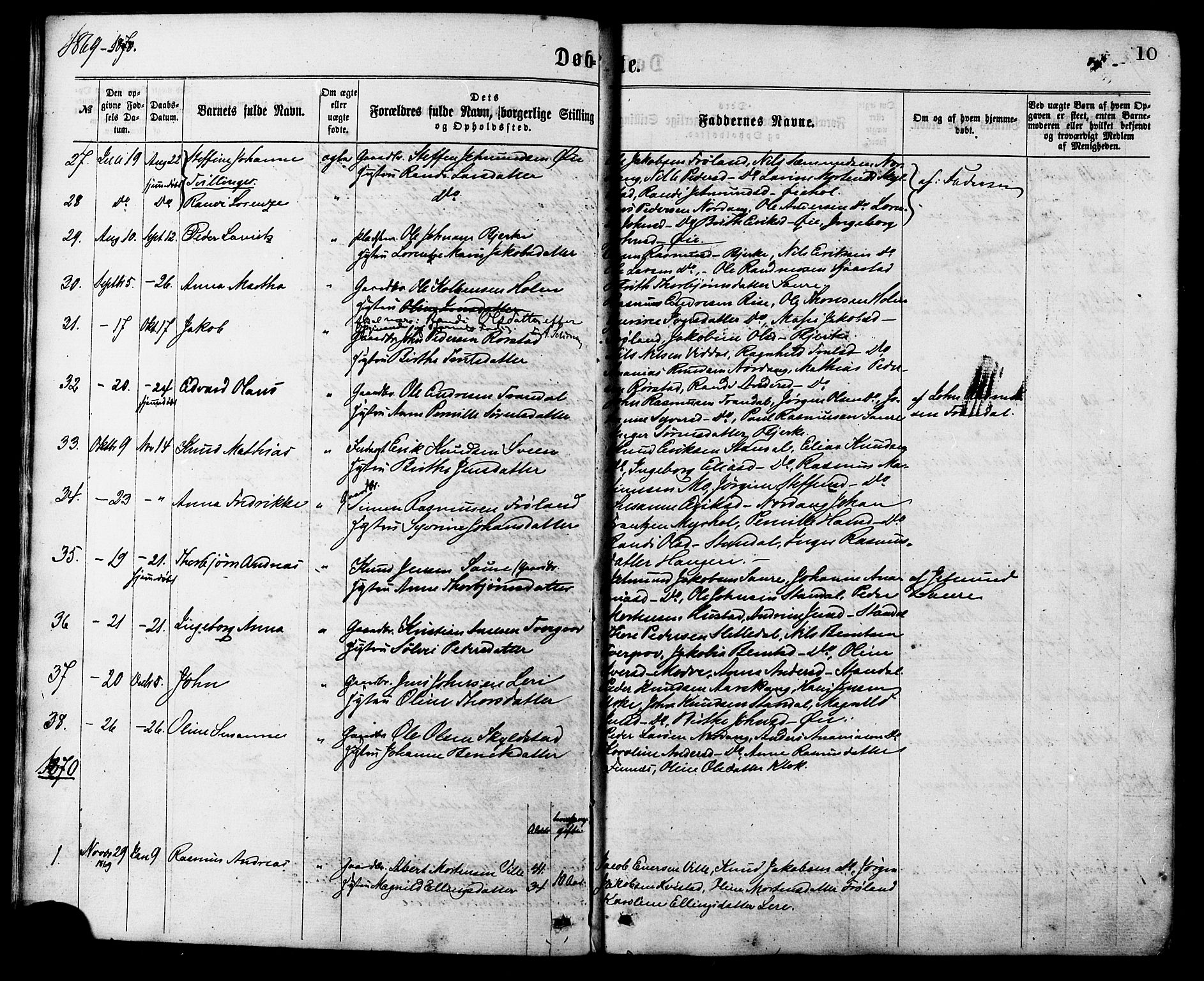 Ministerialprotokoller, klokkerbøker og fødselsregistre - Møre og Romsdal, AV/SAT-A-1454/515/L0210: Parish register (official) no. 515A06, 1868-1885, p. 10