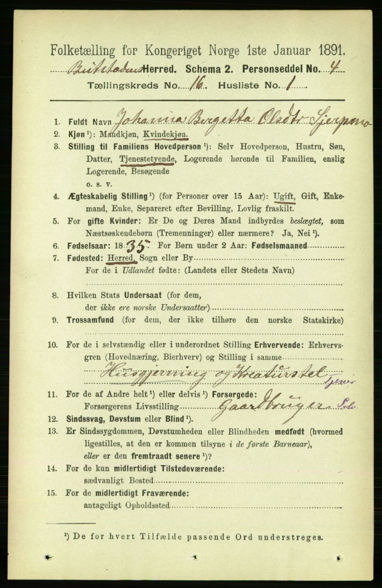 RA, 1891 census for 1727 Beitstad, 1891, p. 4171