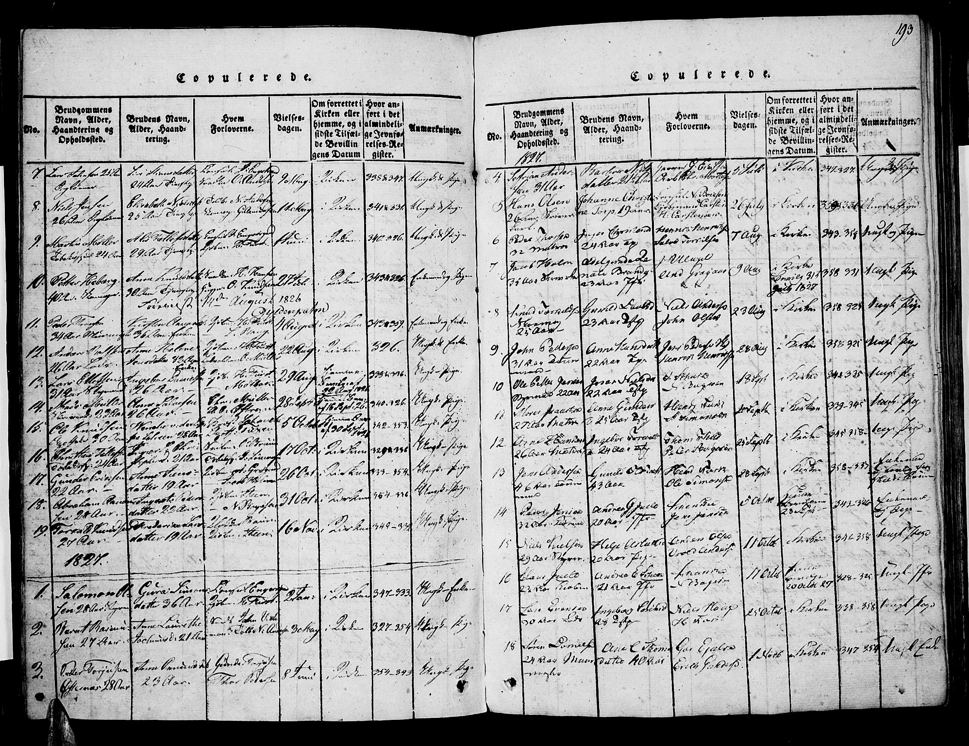 Risør sokneprestkontor, SAK/1111-0035/F/Fa/L0002: Parish register (official) no. A 2, 1815-1839, p. 193
