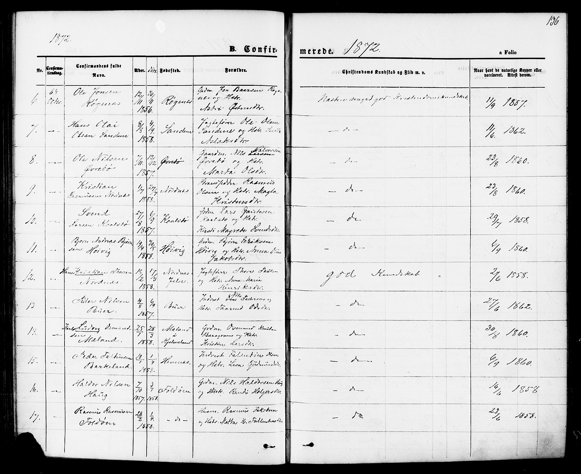 Jelsa sokneprestkontor, AV/SAST-A-101842/01/IV: Parish register (official) no. A 8, 1867-1883, p. 136