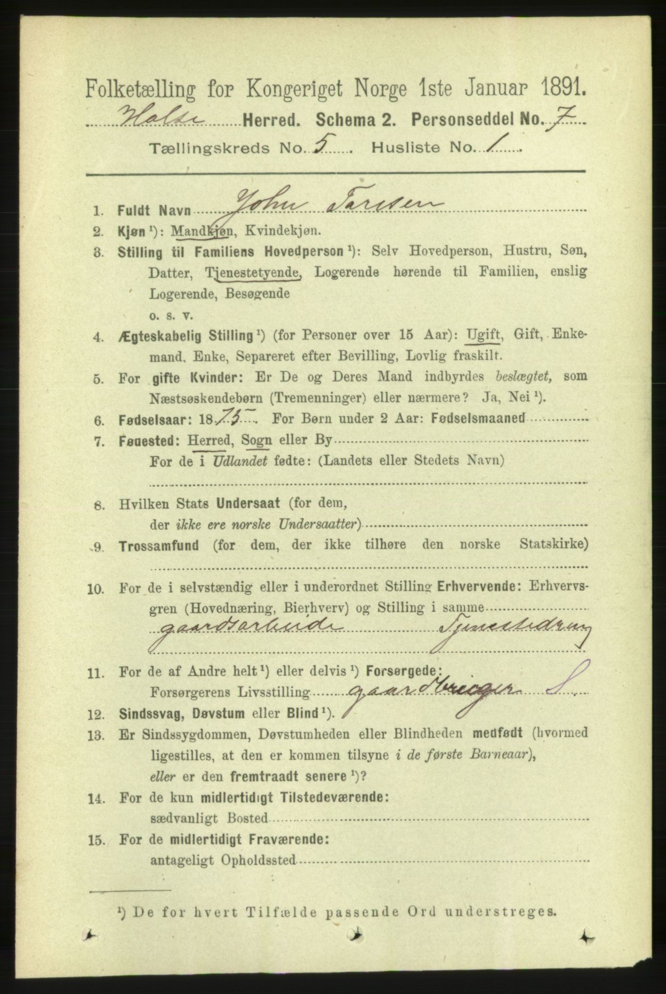 RA, 1891 census for 1571 Halsa, 1891, p. 1143