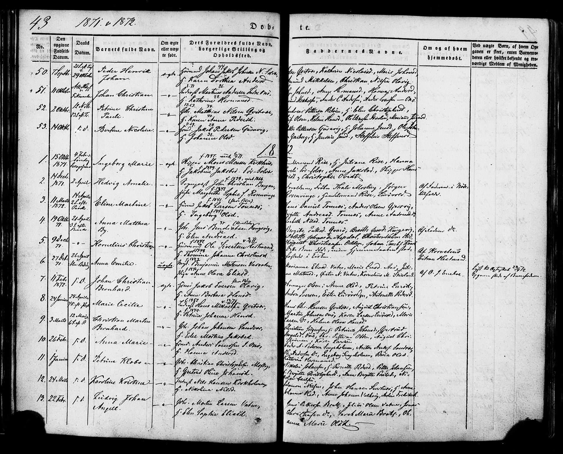 Ministerialprotokoller, klokkerbøker og fødselsregistre - Nordland, SAT/A-1459/839/L0567: Parish register (official) no. 839A04, 1863-1879, p. 43