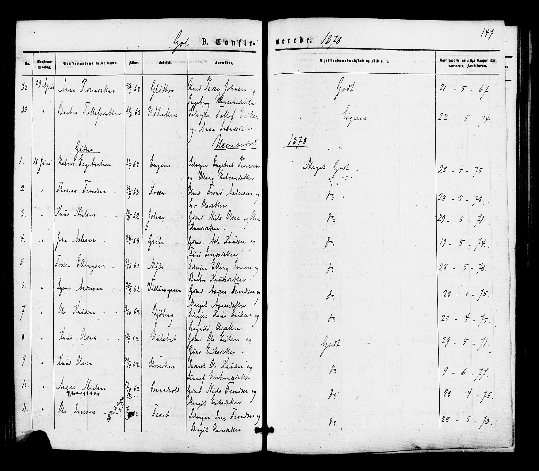 Gol kirkebøker, AV/SAKO-A-226/F/Fa/L0004: Parish register (official) no. I 4, 1876-1886, p. 147