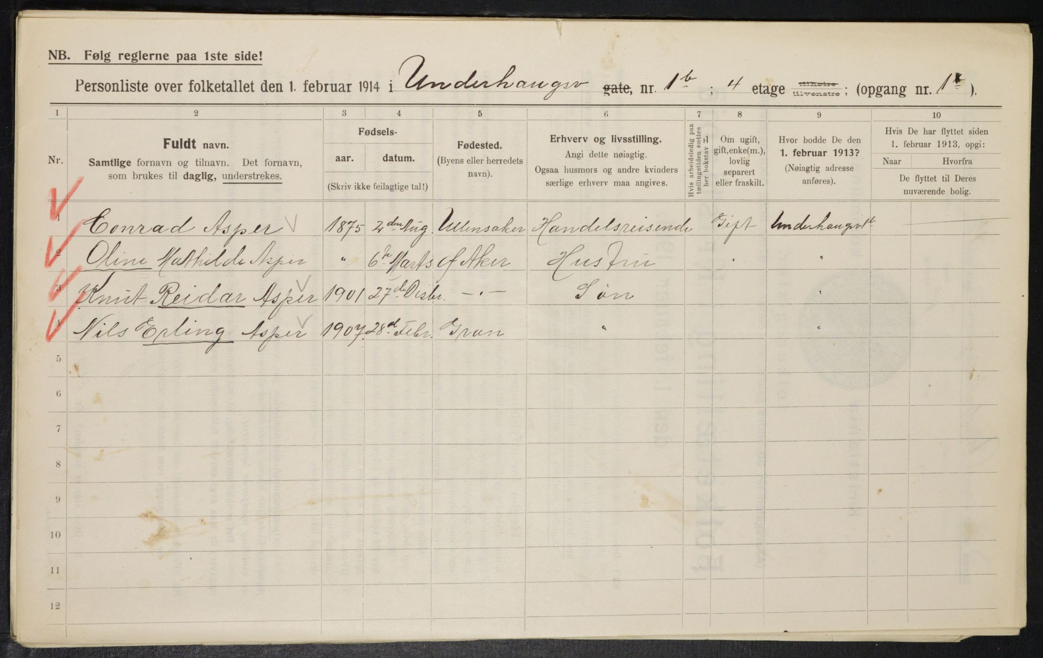 OBA, Municipal Census 1914 for Kristiania, 1914, p. 120796