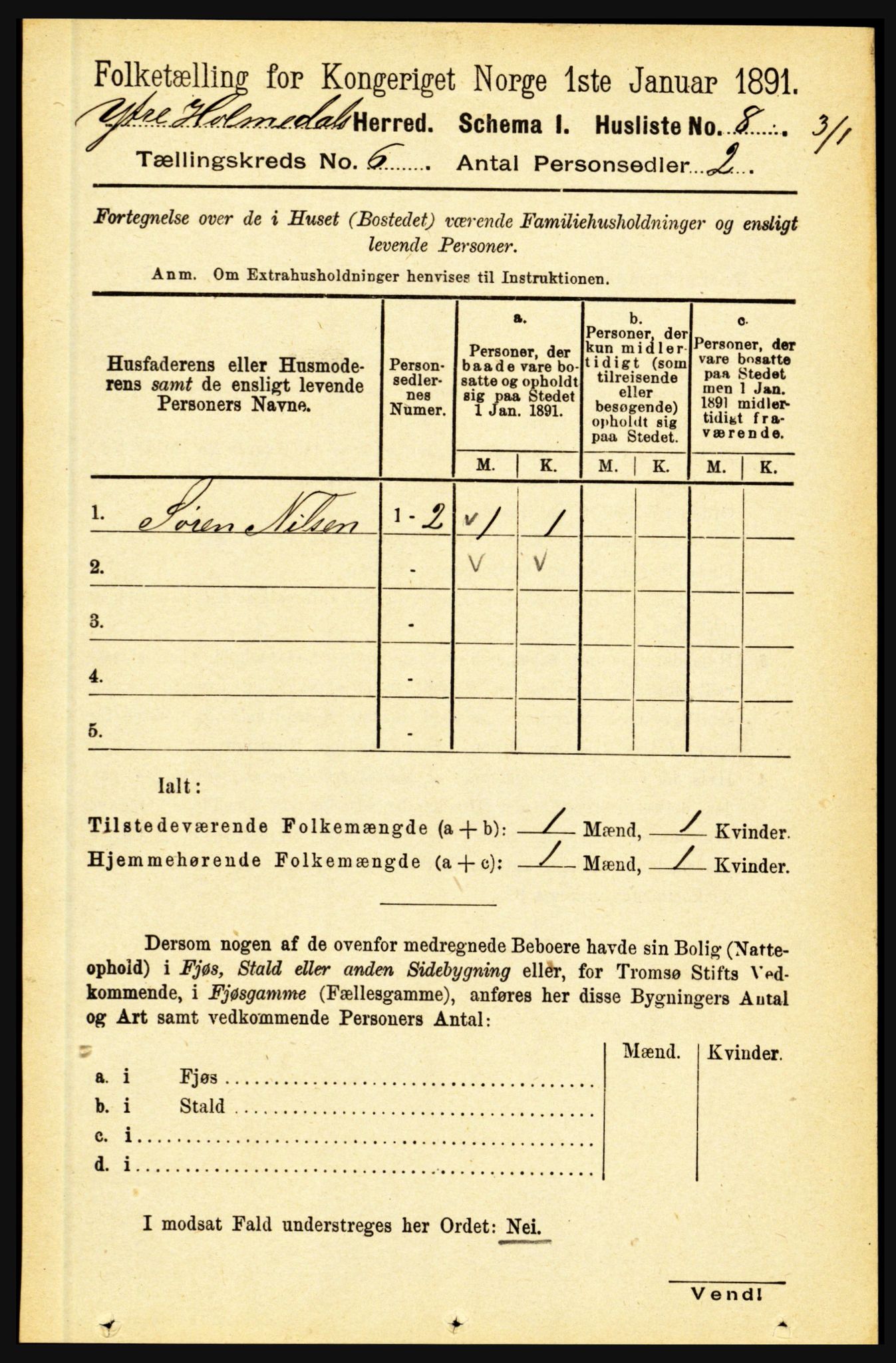 RA, 1891 census for 1429 Ytre Holmedal, 1891, p. 1295