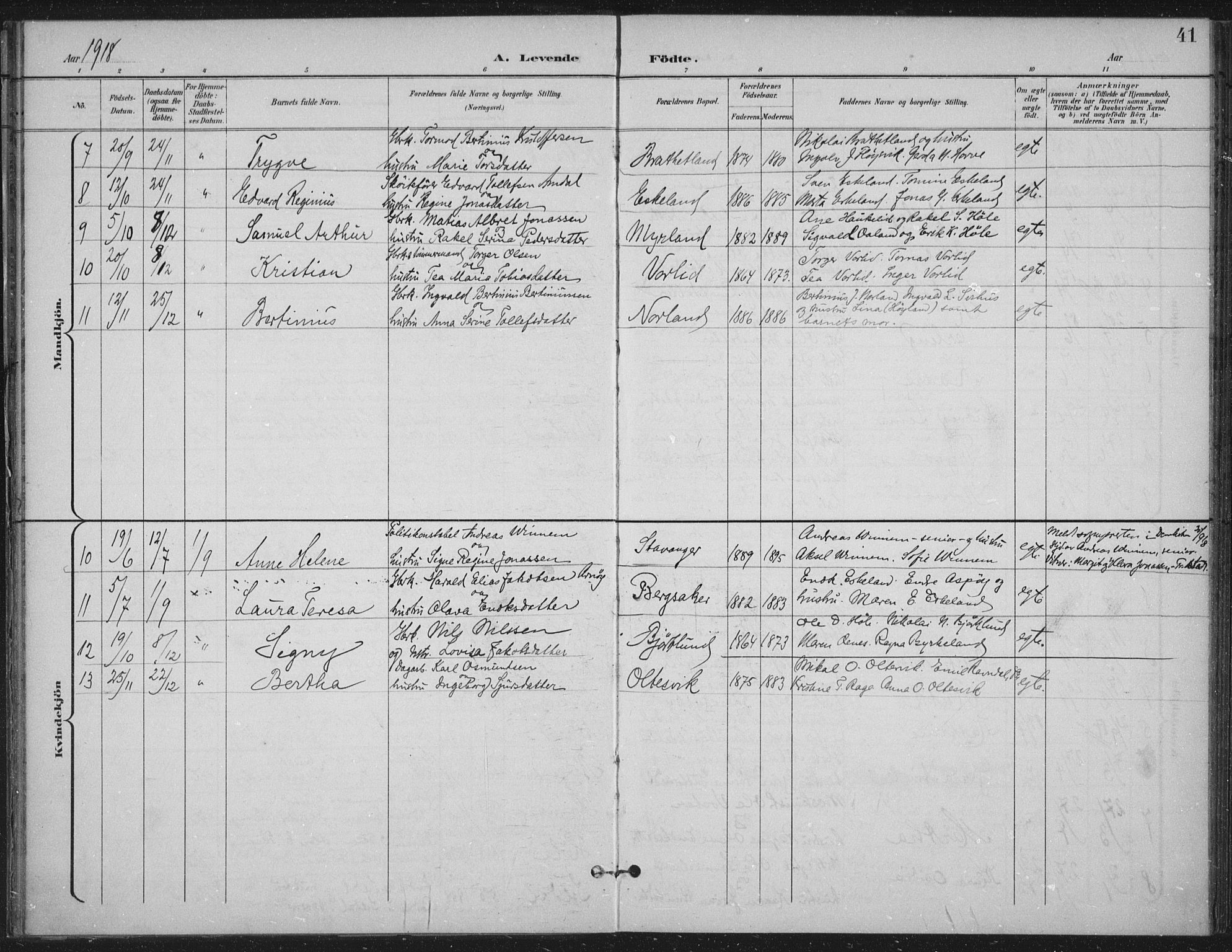 Høgsfjord sokneprestkontor, SAST/A-101624/H/Ha/Haa/L0008: Parish register (official) no. A 8, 1898-1920, p. 41