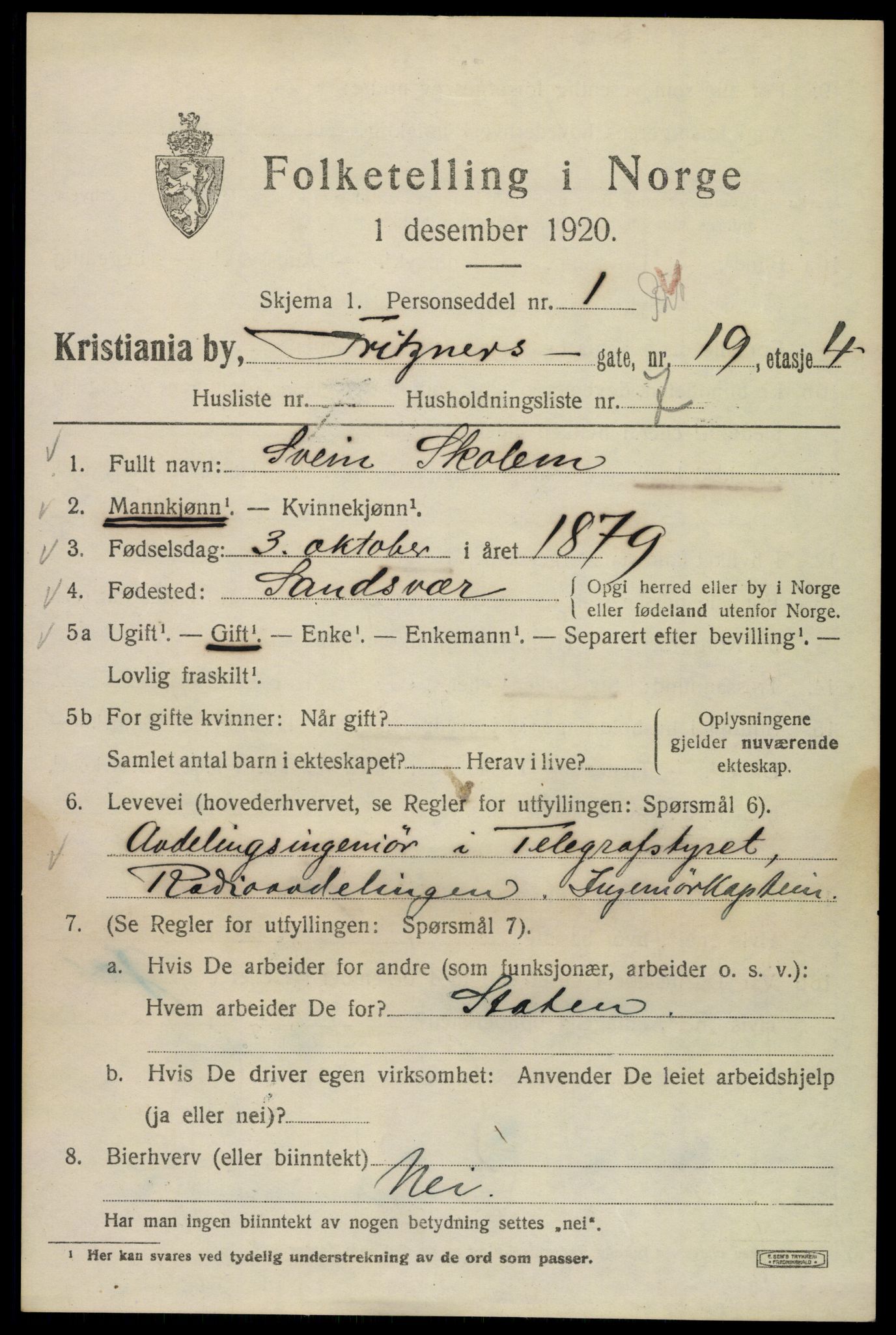 SAO, 1920 census for Kristiania, 1920, p. 240085