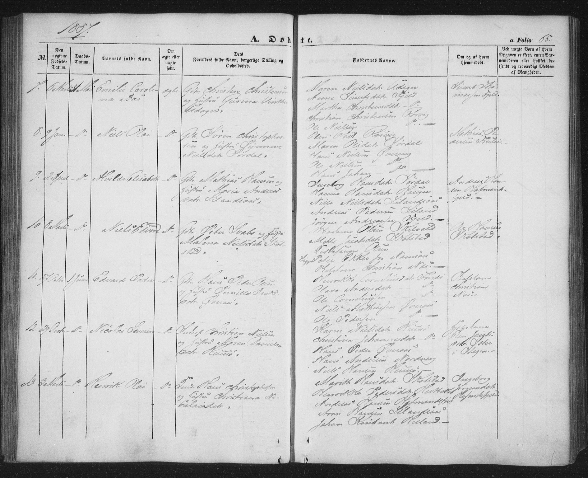 Ministerialprotokoller, klokkerbøker og fødselsregistre - Nordland, SAT/A-1459/859/L0844: Parish register (official) no. 859A04, 1849-1862, p. 65