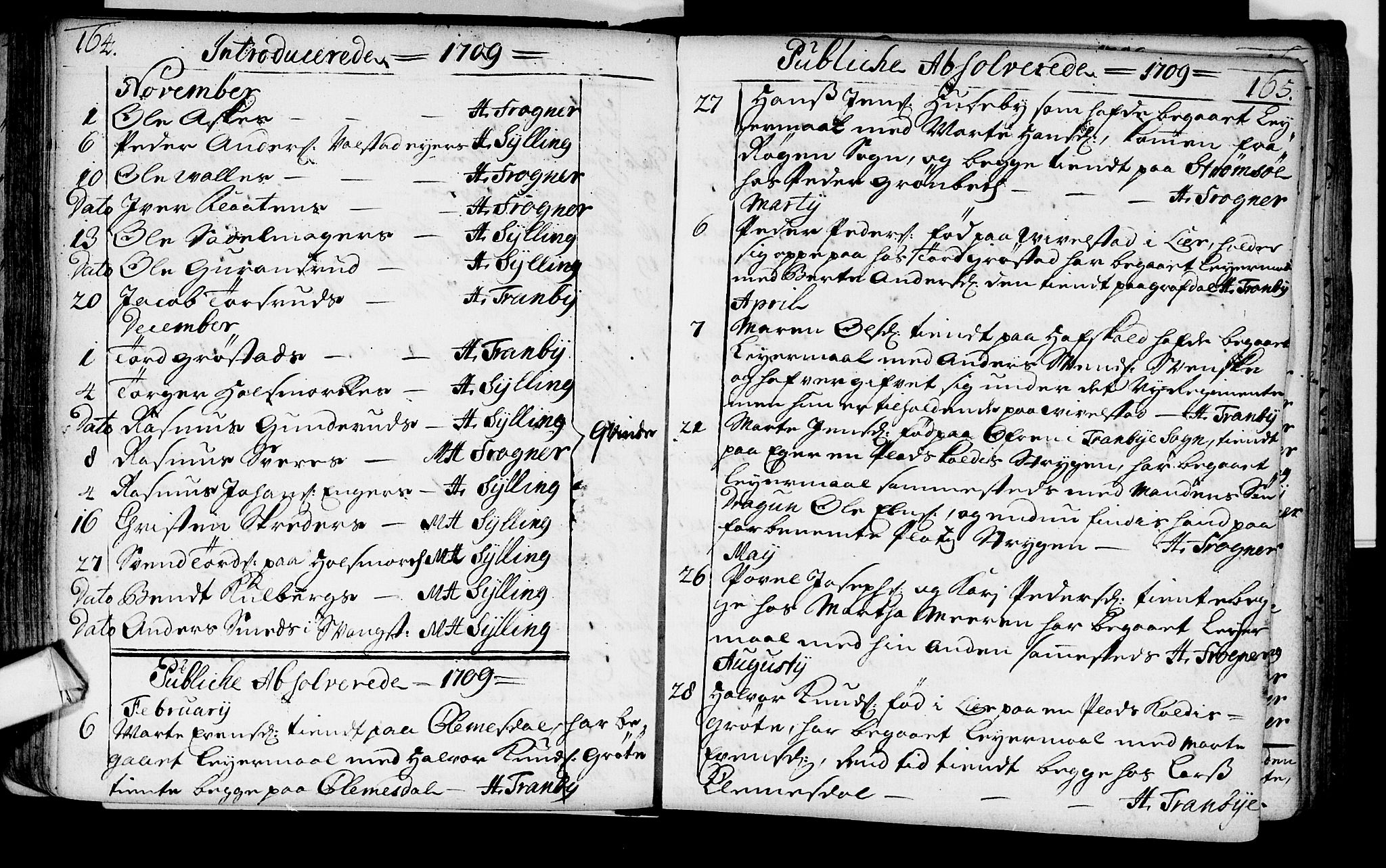 Lier kirkebøker, AV/SAKO-A-230/F/Fa/L0002: Parish register (official) no. I 2, 1701-1726, p. 164-165