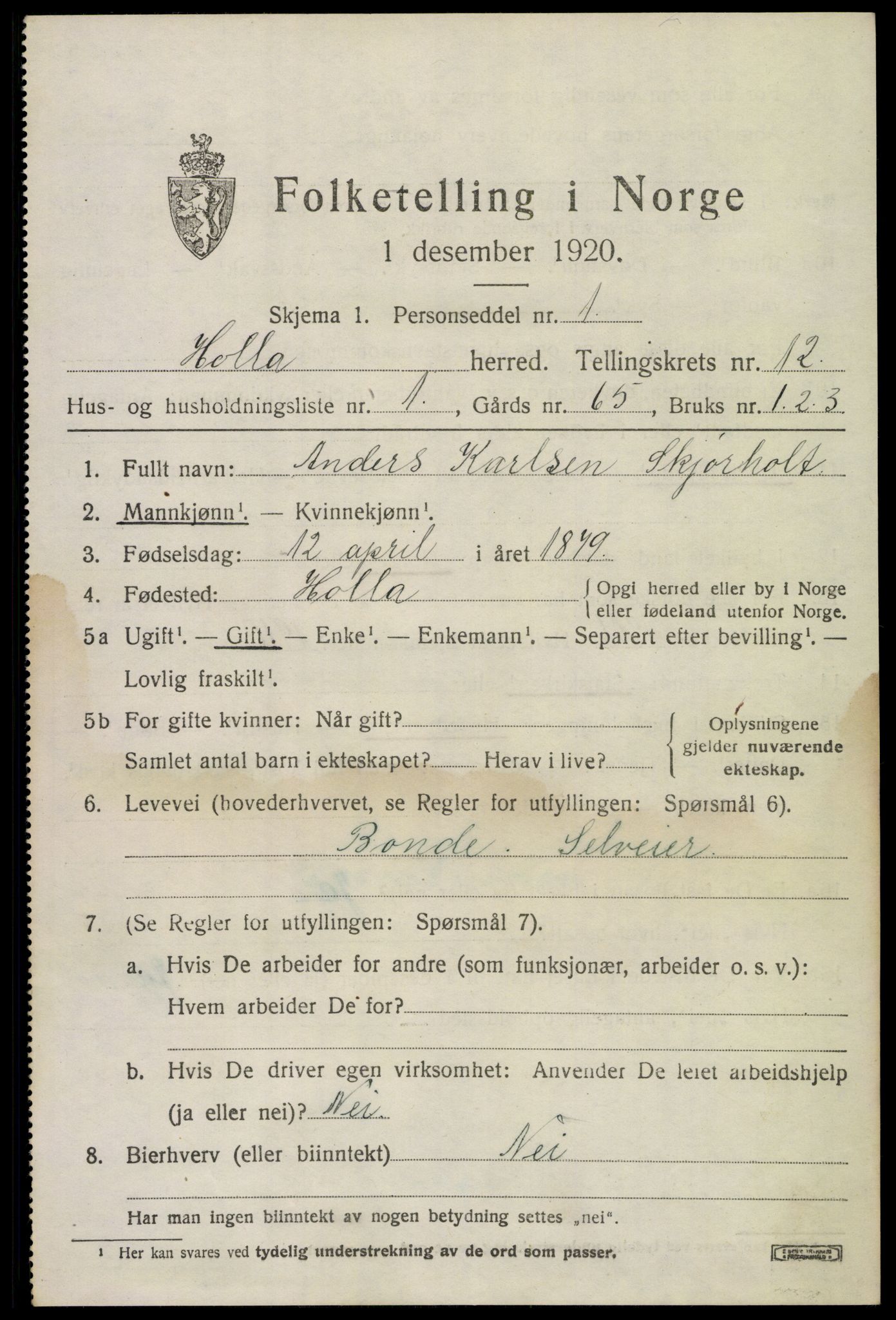 SAKO, 1920 census for Holla, 1920, p. 7499