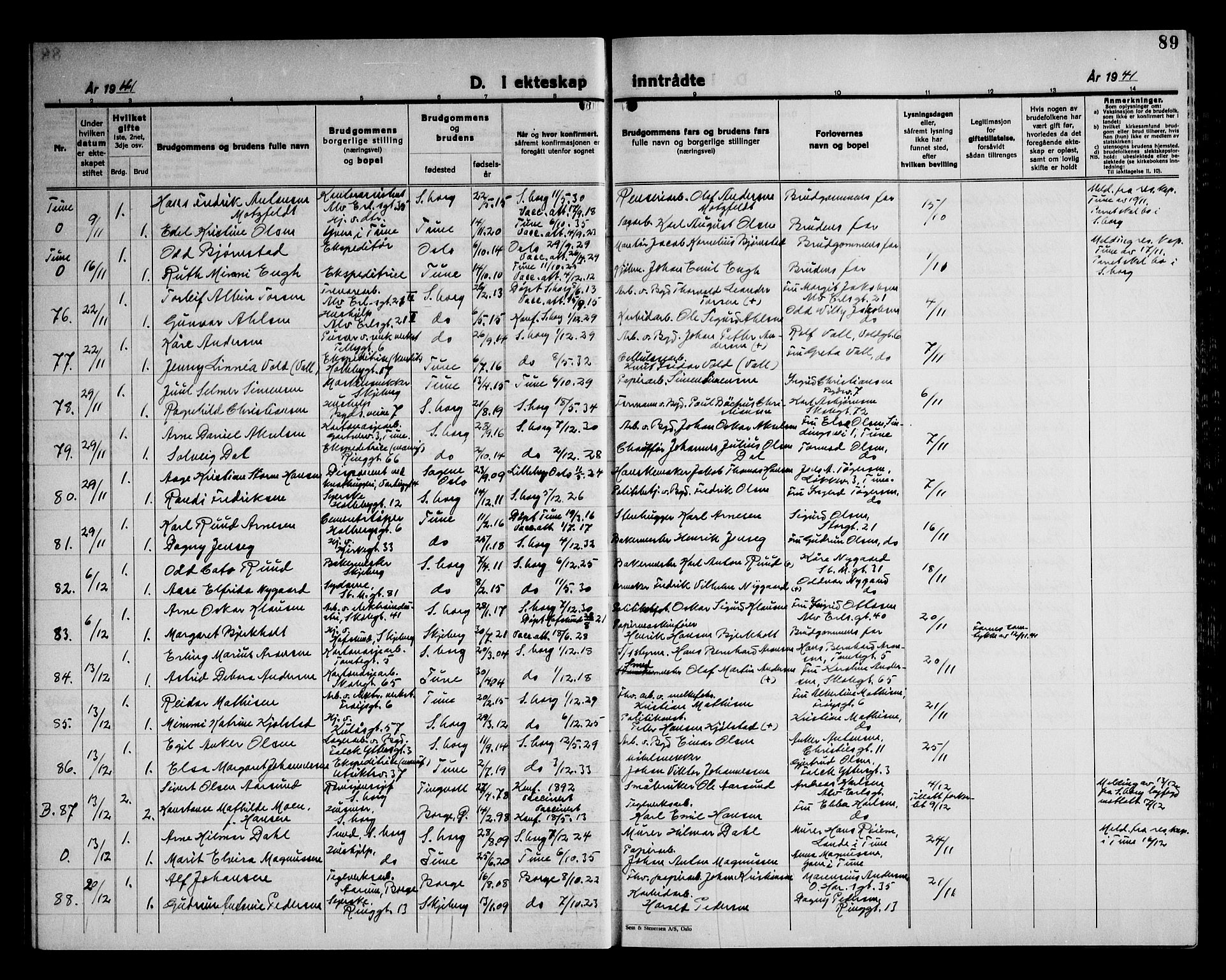 Sarpsborg prestekontor Kirkebøker, AV/SAO-A-2006/G/Ga/L0004: Parish register (copy) no. 4, 1929-1949, p. 89