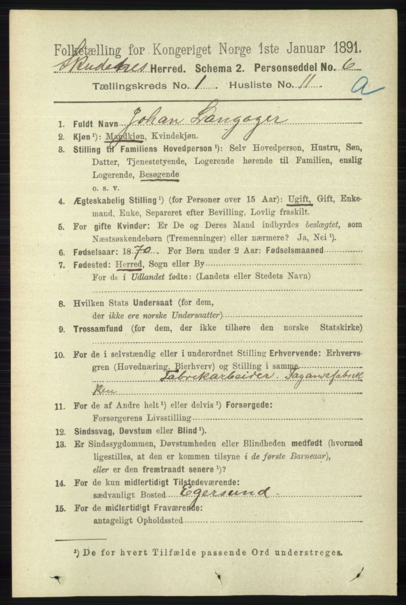 RA, 1891 census for 1150 Skudenes, 1891, p. 176