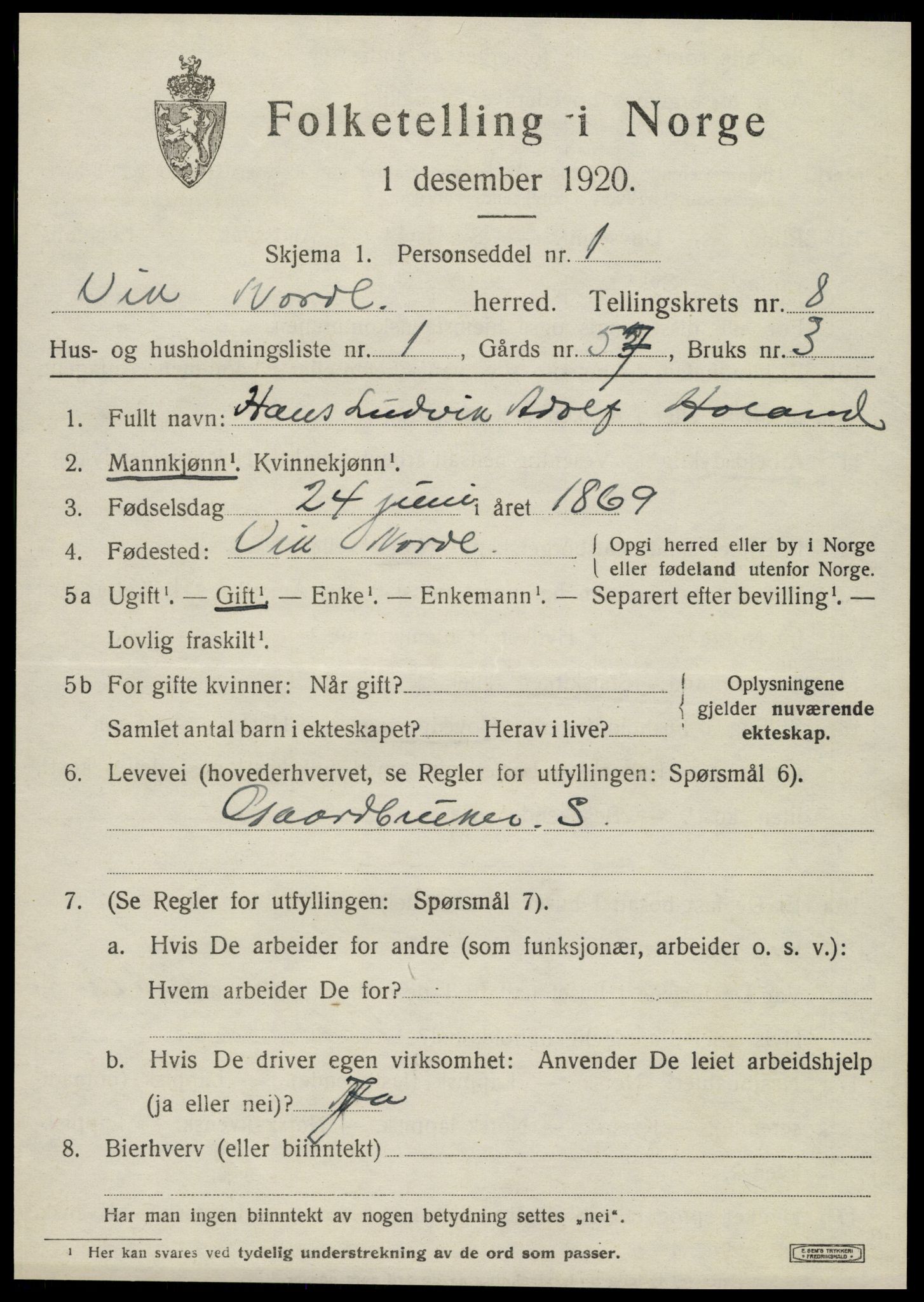 SAT, 1920 census for Vik, 1920, p. 5245