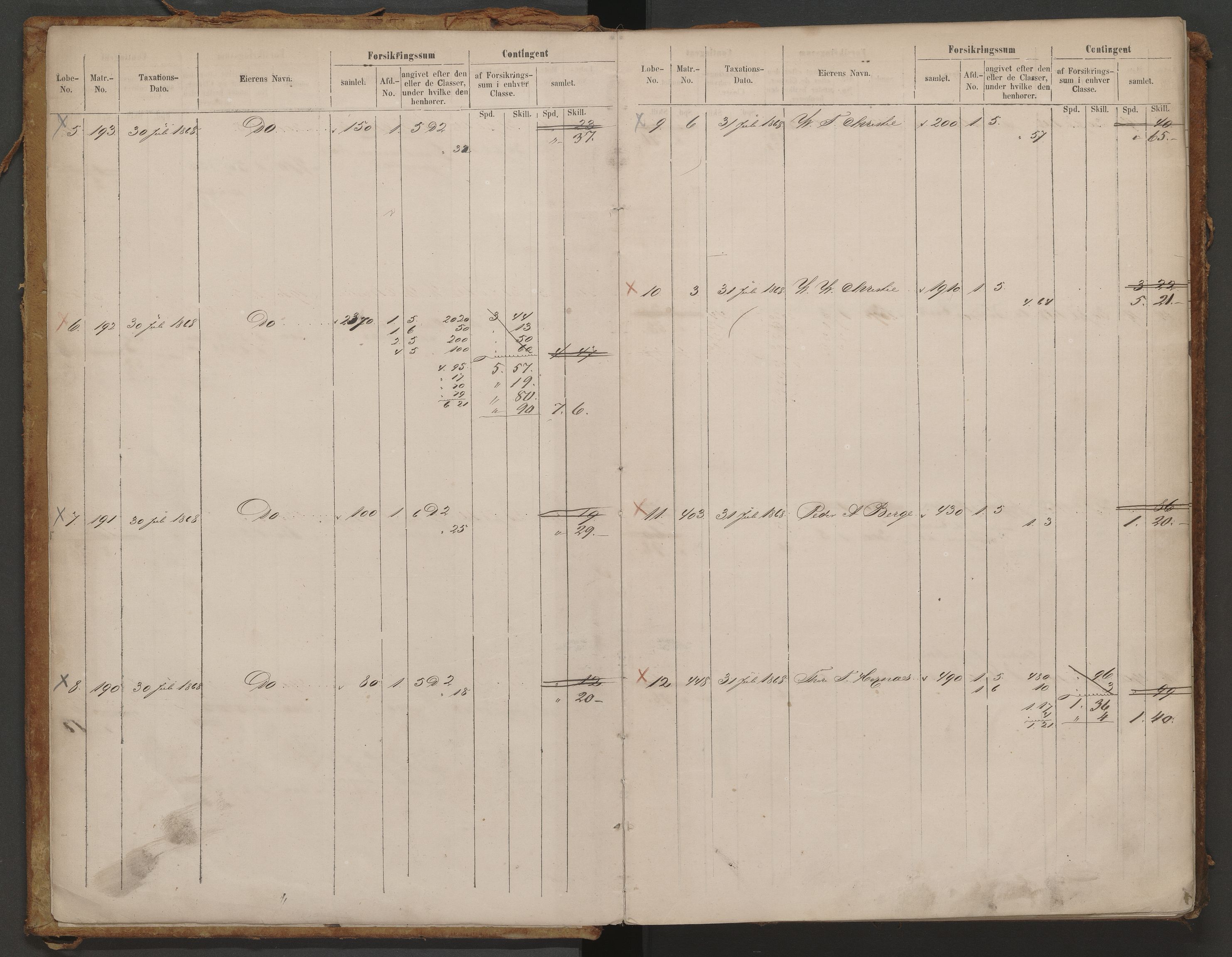 Kristiansund magistrat, SAT/A-0032/K/L0025: Brannforsikringsprotokoll, 1868-1876